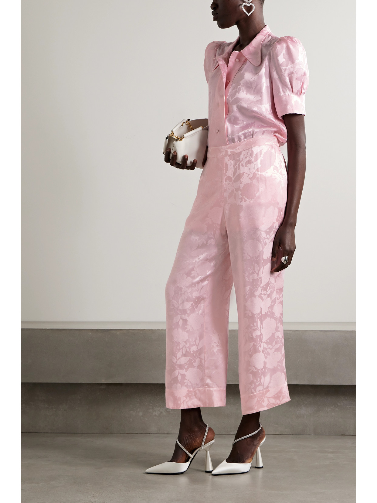 Shop The Vampire's Wife The Once In A Lullaby Cropped Satin-jacquard Wide-leg Pants In Pink