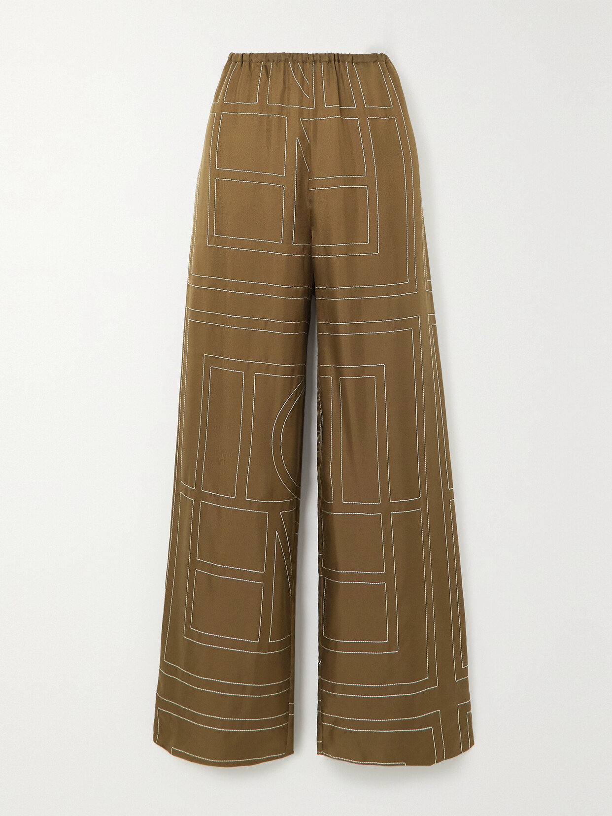 TOTÊME EMBROIDERED SILK-TWILL WIDE-LEG PANTS