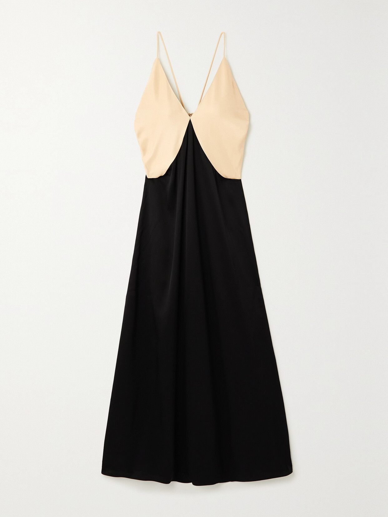 Shop Totême Two-tone Twill Maxi Dress In Black