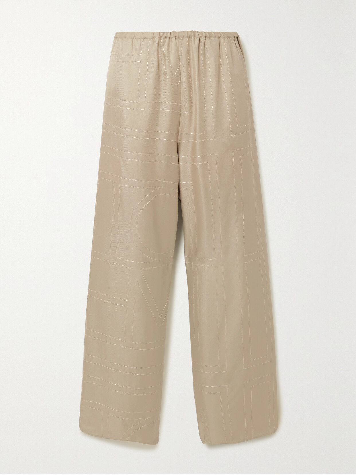 TOTEME - Embroidered Silk-twill Wide-leg Pants - Gray