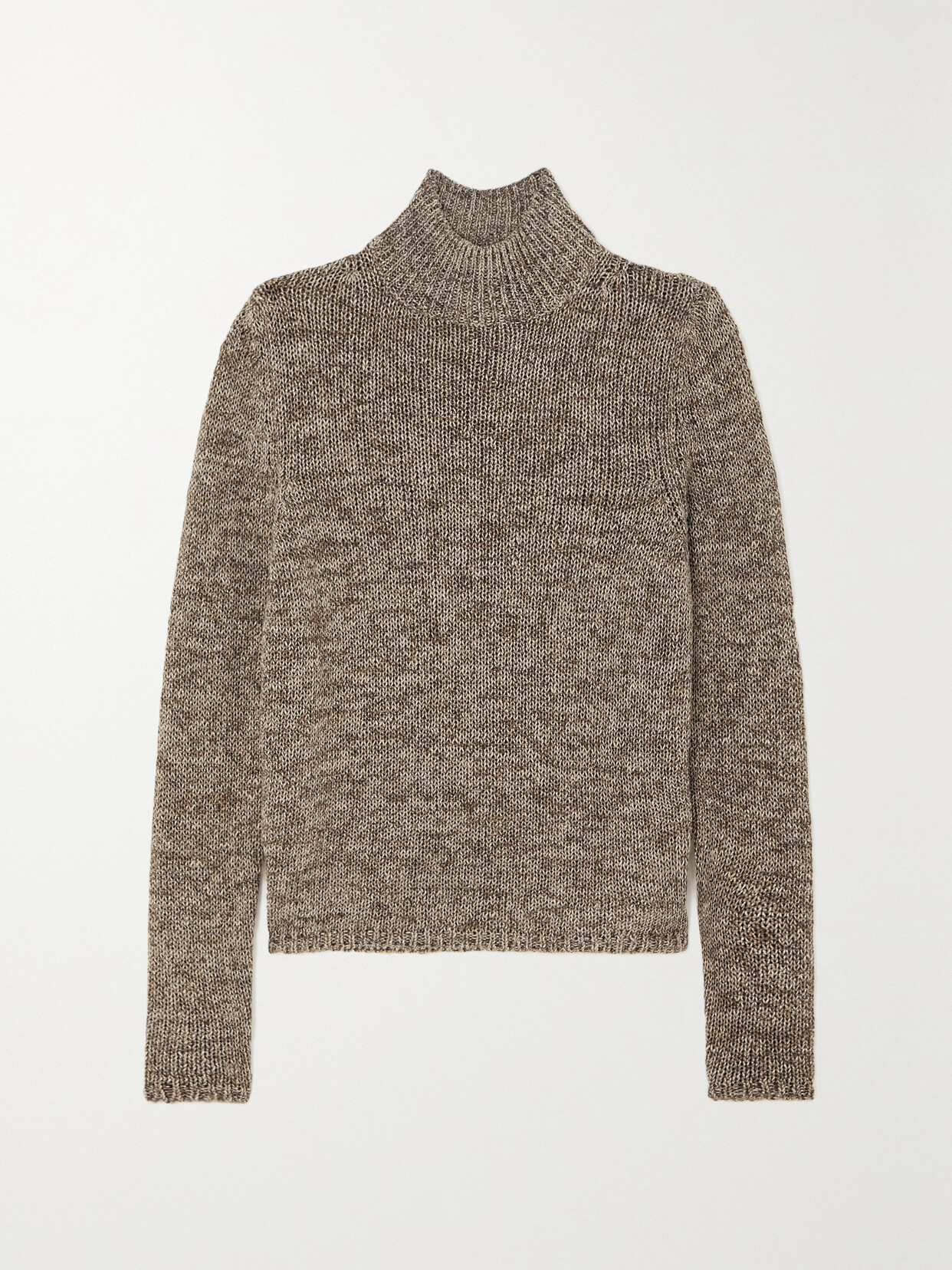 Totême Linen, Cotton, And Silk Turtleneck Sweater In Brown