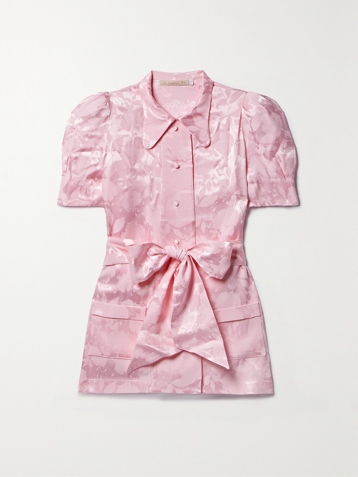 Shop The Vampire's Wife The Once In A Lullaby Belted Satin-jacquard Blouse In Pink