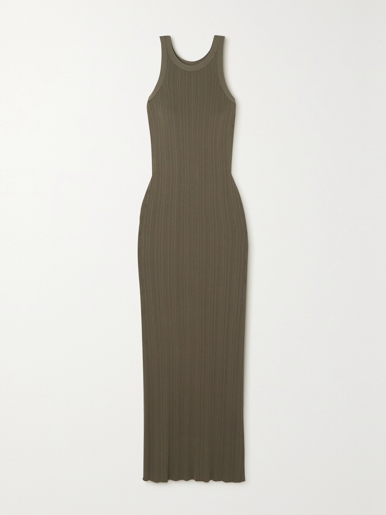 Totême Seamless Ribbed-jersey Maxi Tank Dress In Faded Olive