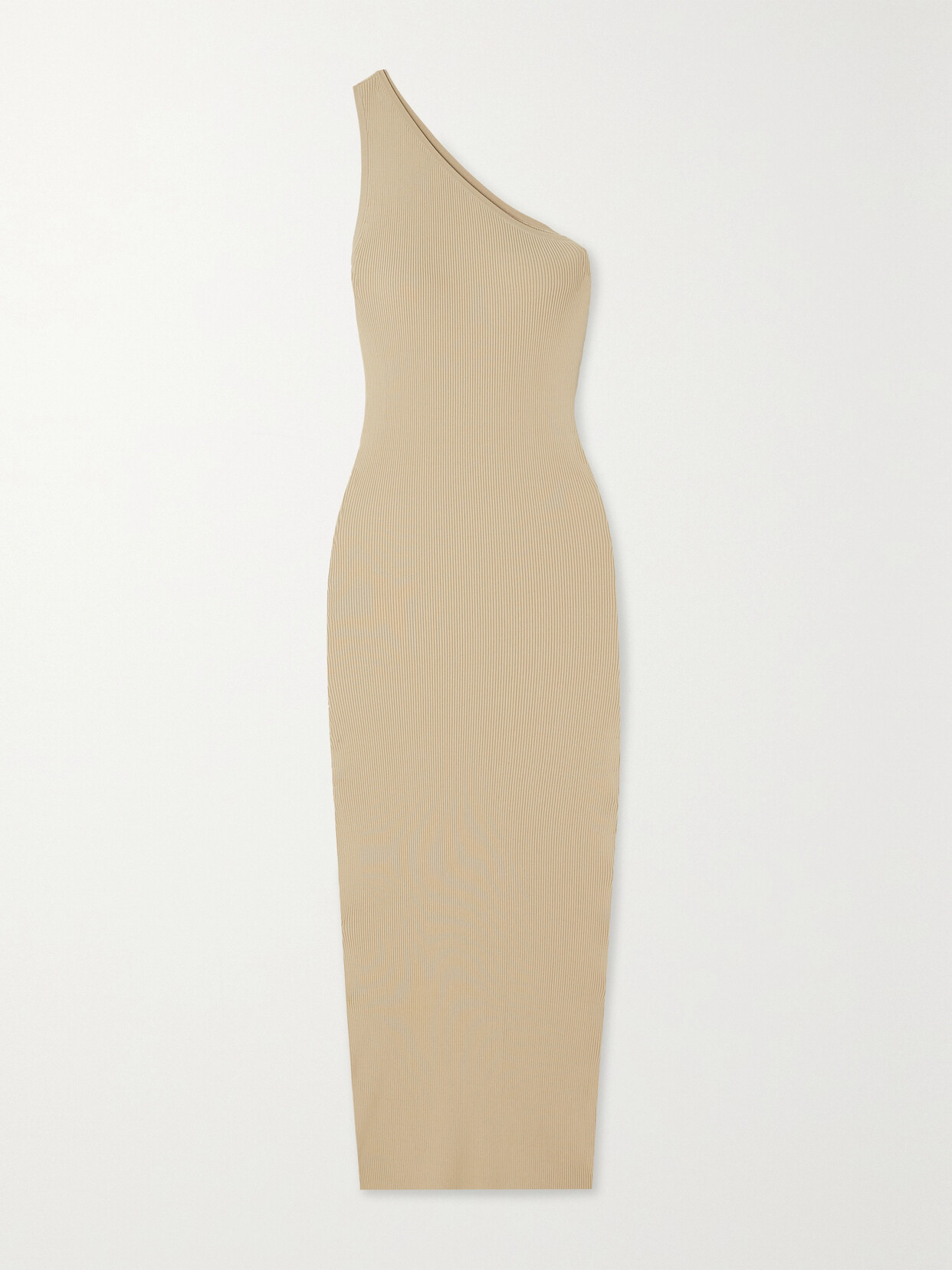 Totême One-shoulder Ribbed Viscose Midi Dress In Neutrals