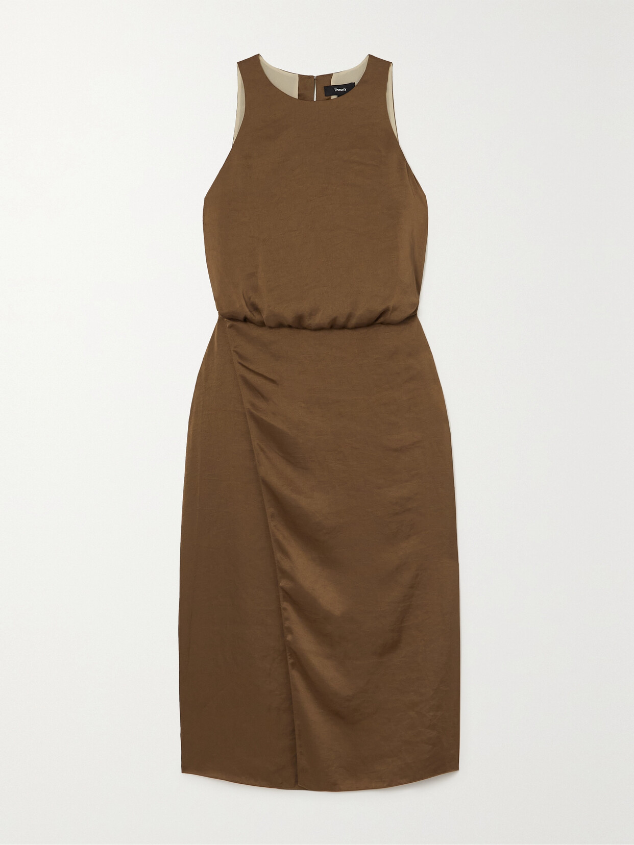 Theory Wrap-effect Hammered-satin Midi Dress - Brown