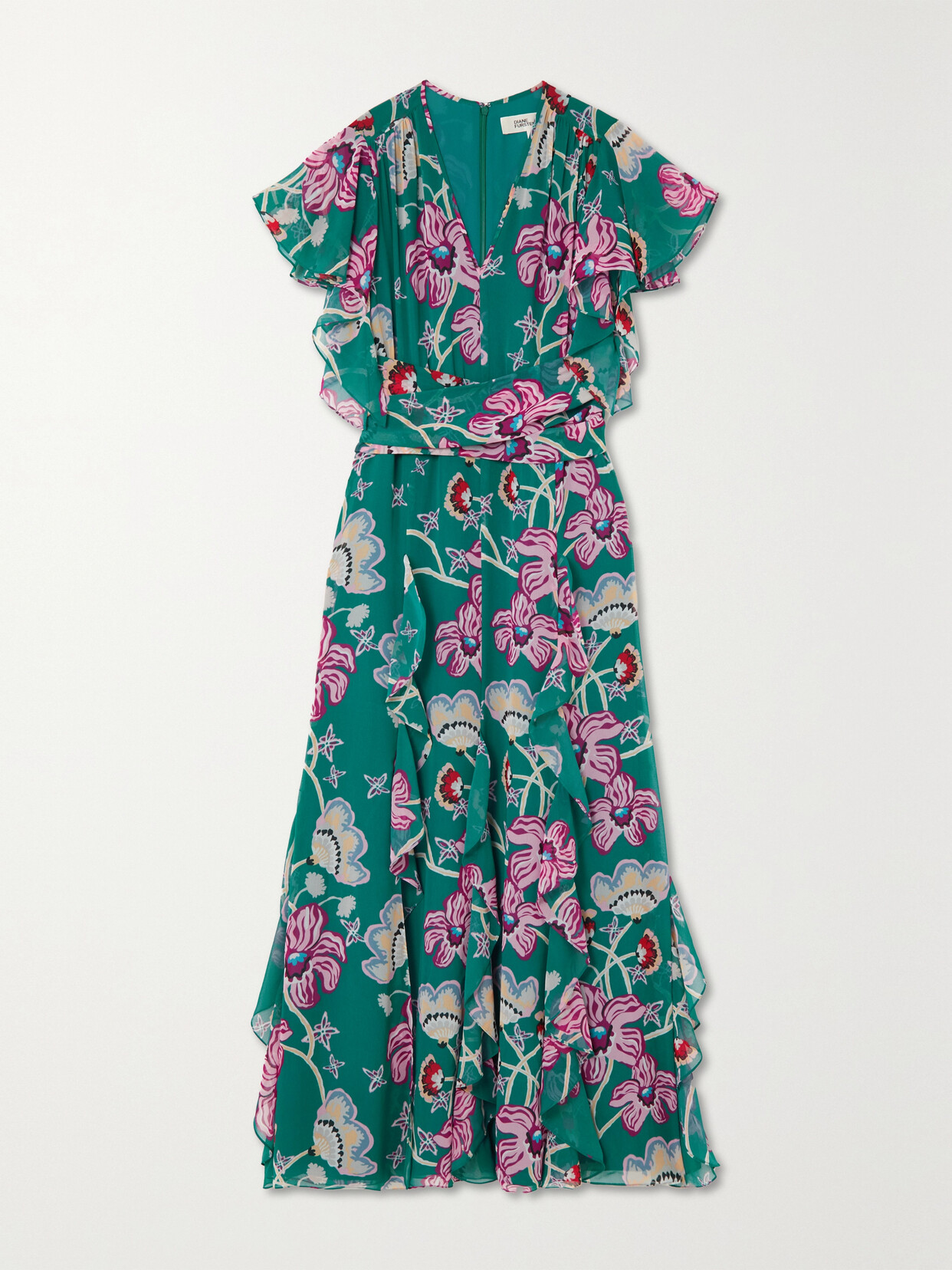 Diane von Furstenberg - Bleuet Belted Ruffled Floral-print Chiffon Midi Dress - Green