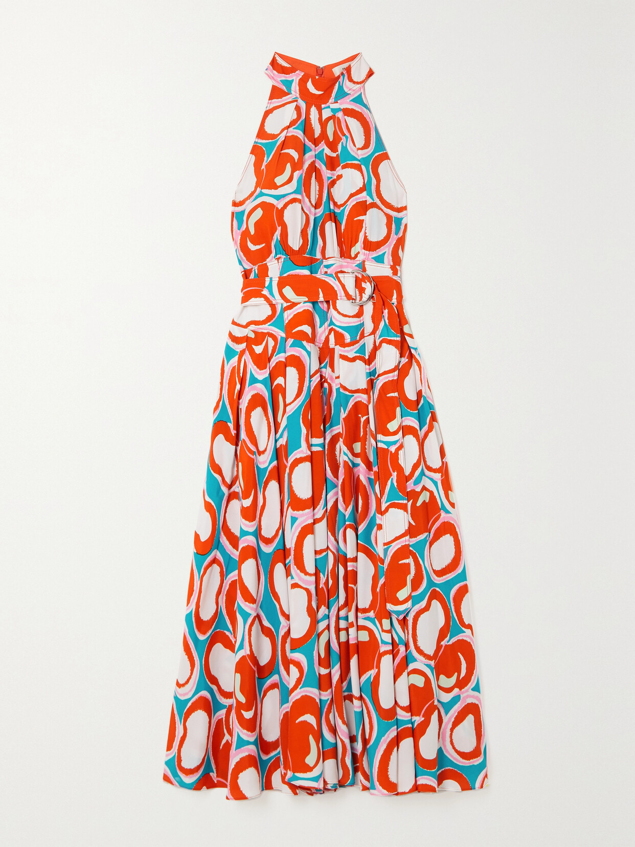 DIANE VON FURSTENBERG NICOLA BELTED PLEATED PRINTED CREPE MIDI DRESS