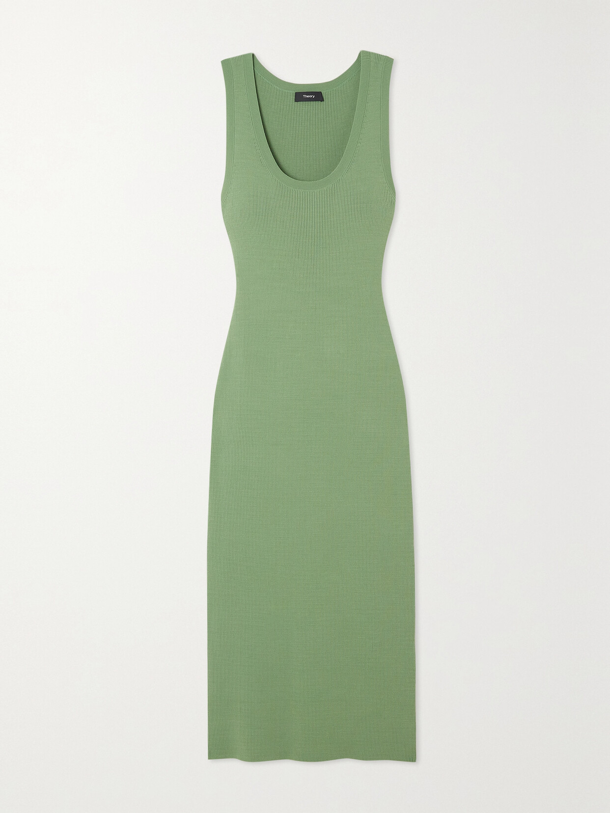 Theory Sleeveless Rib-knit Tank Midi Dress In Leaf