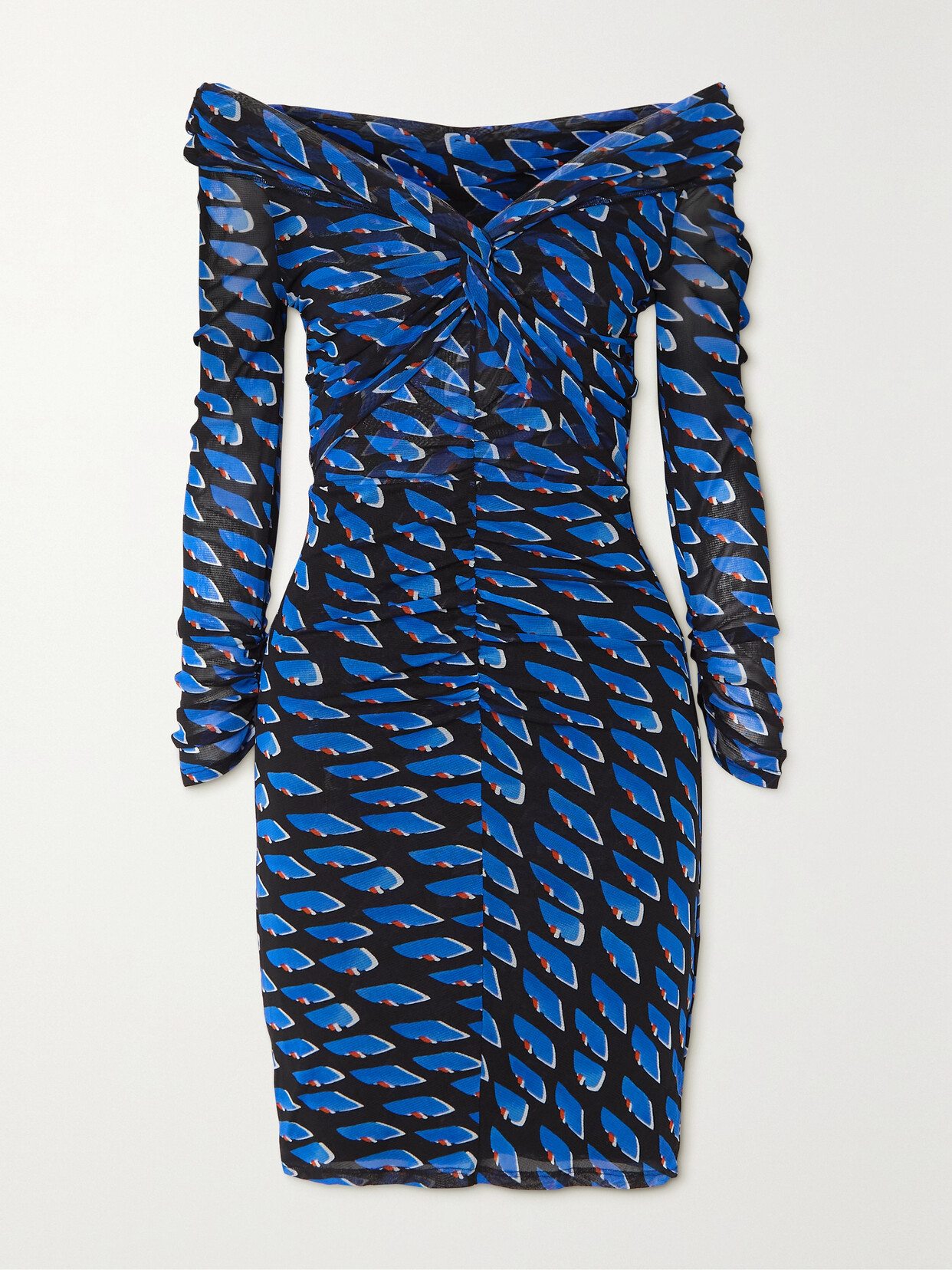 Diane von Furstenberg - Ganesa Off-the-shoulder Printed Mesh Mini Dress - Blue