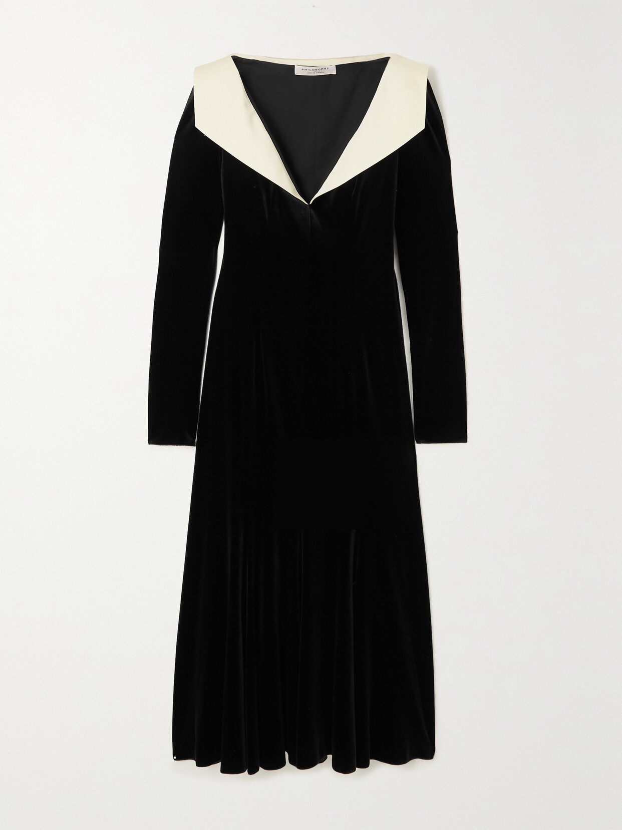 Philosophy di Lorenzo Serafini - Satin-trimmed Stretch-velvet Midi Dress - Black