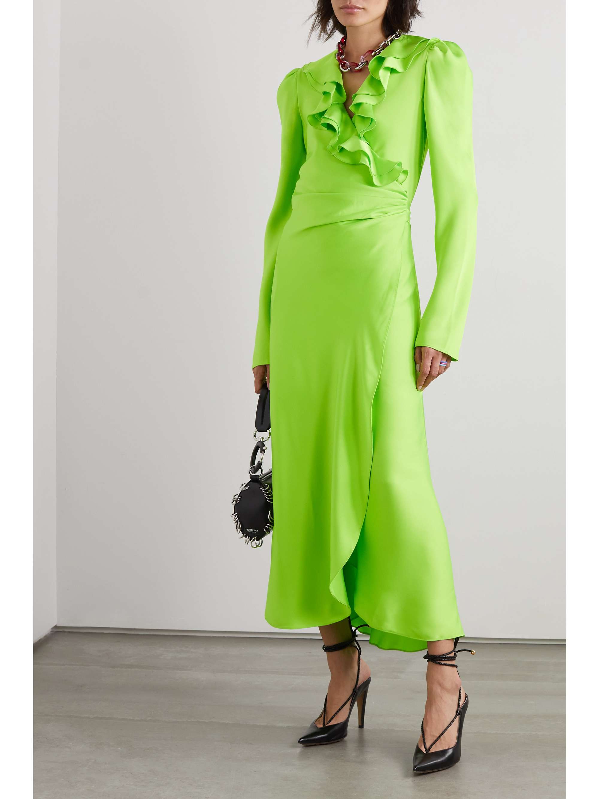 PHILOSOPHY DI LORENZO SERAFINI Ruffled neon duchesse-satin maxi wrap ...