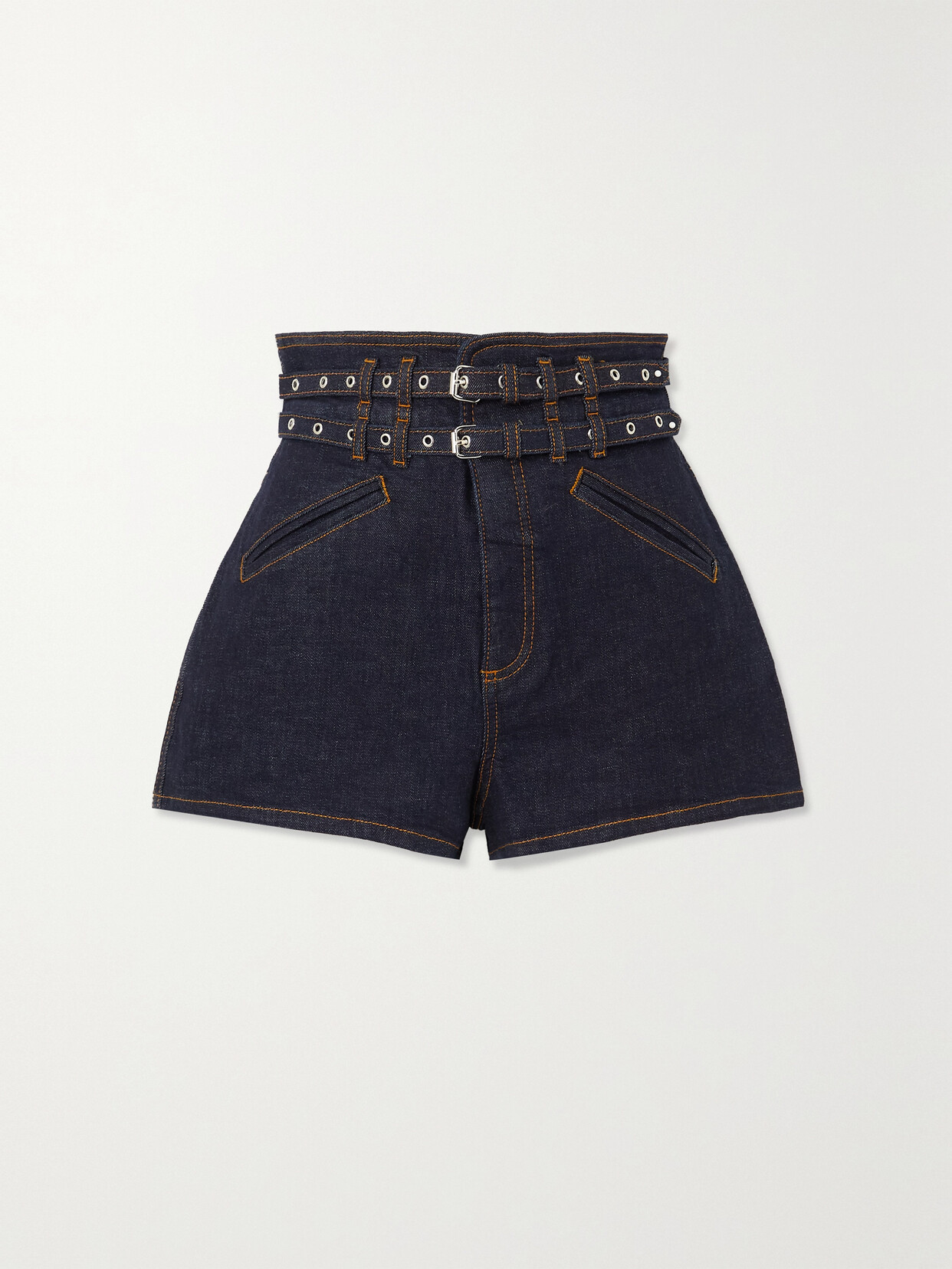 Philosophy di Lorenzo Serafini - Belted Embroidered Stretch-denim Short - Blue