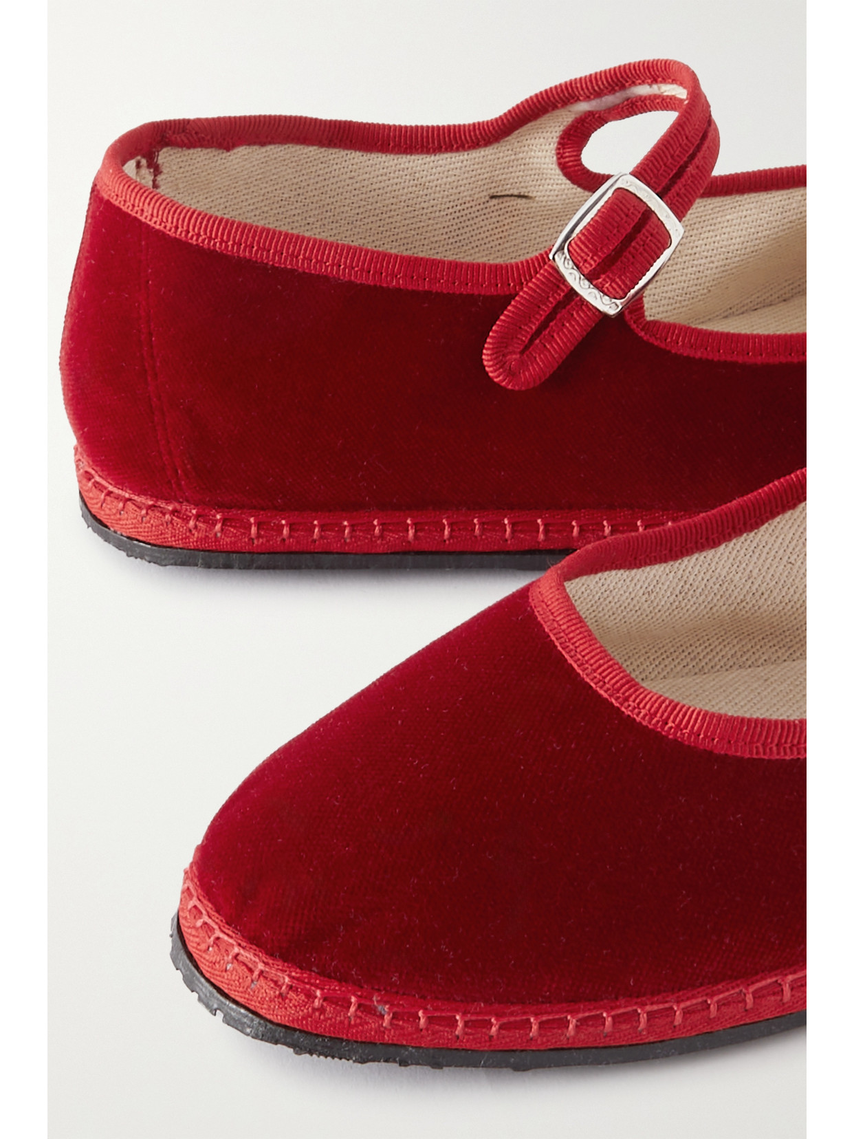 VIBI VENEZIA GROSGRAIN-TRIMMED VELVET MARY JANE SLIPPERS