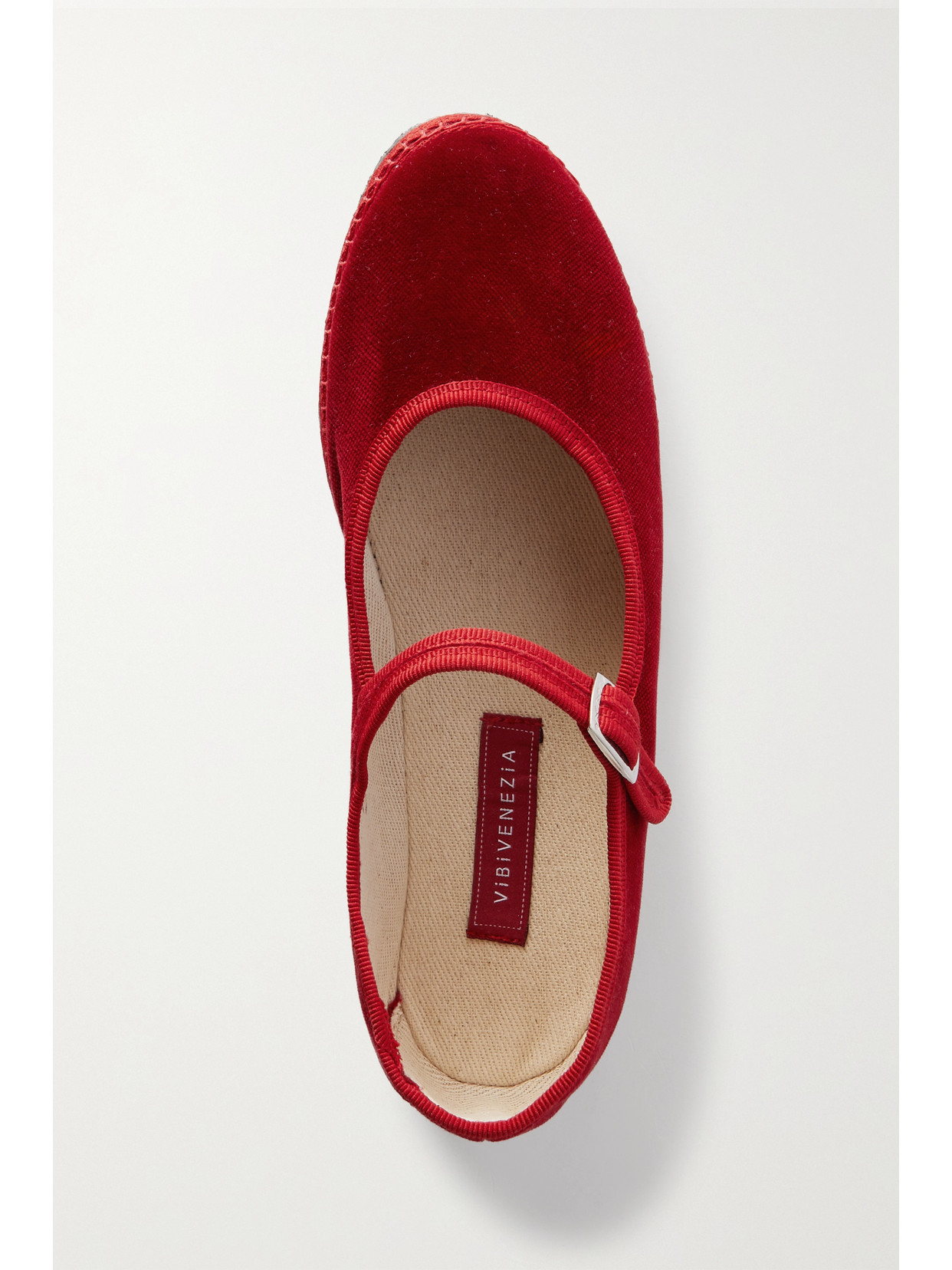 VIBI VENEZIA GROSGRAIN-TRIMMED VELVET MARY JANE SLIPPERS