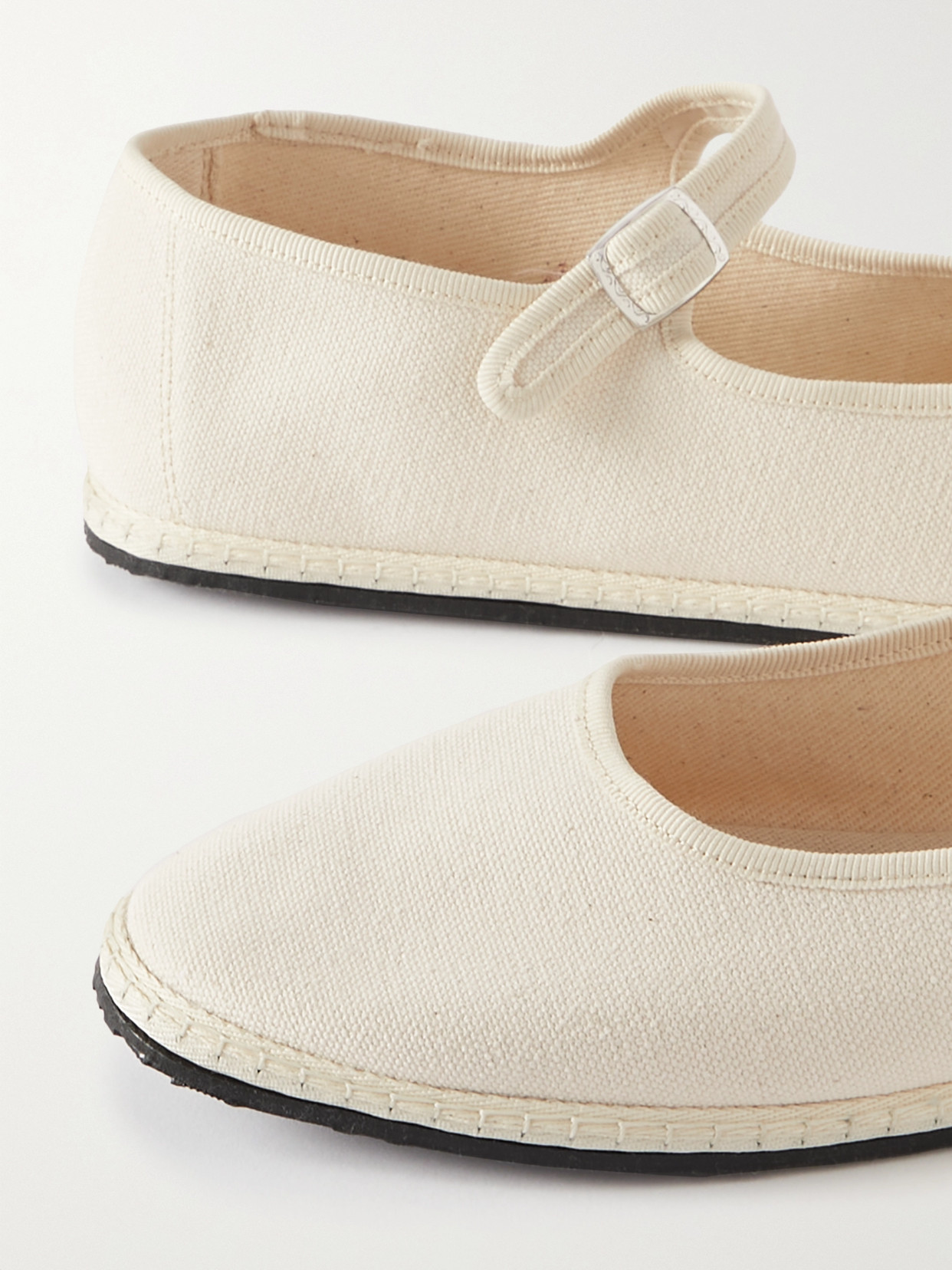 VIBI VENEZIA GROSGRAIN-TRIMMED CANVAS MARY JANE SLIPPERS