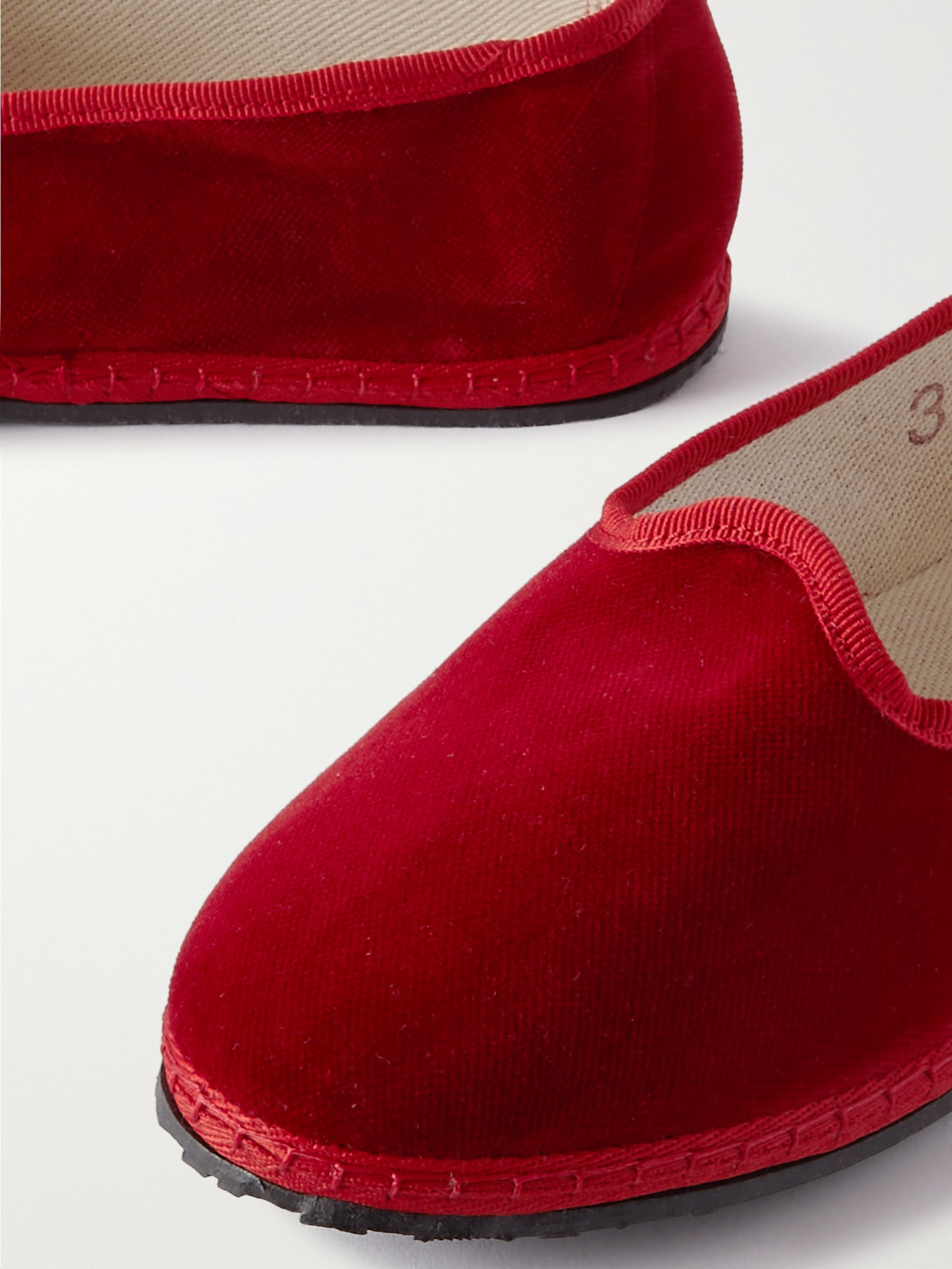 Shop Vibi Venezia Furlane Grosgrain-trimmed Velvet Slippers In Red