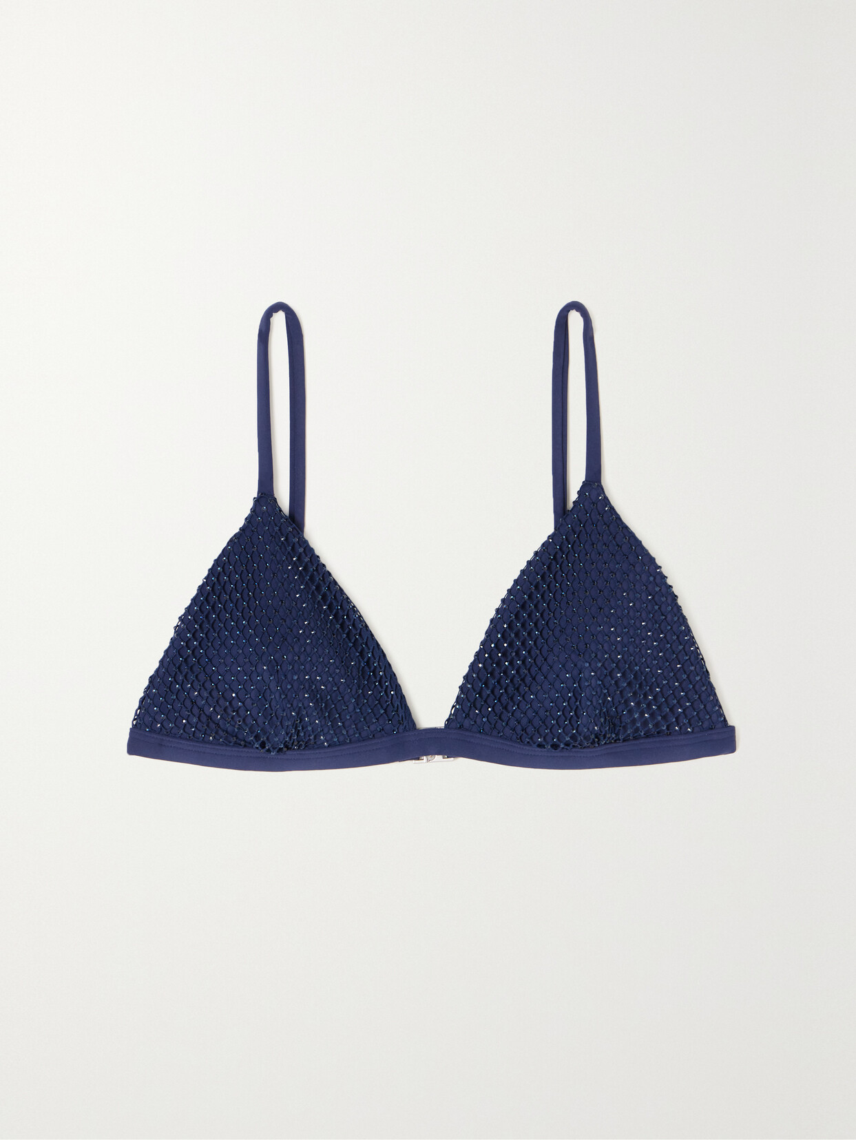 SIMKHAI - Joelle Mesh-trimmed Crystal-embellished Triangle Bikini Top - Blue