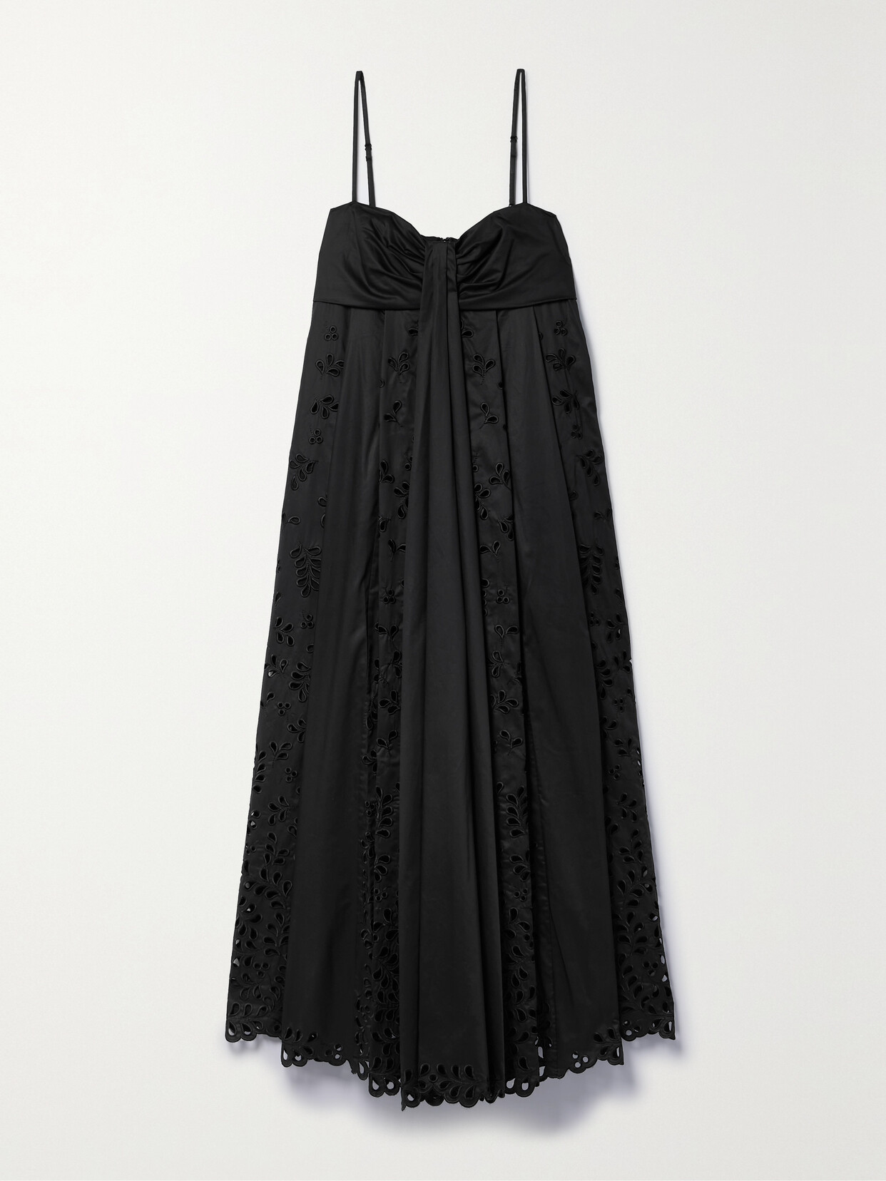 SIMKHAI Tori Pleated Broderie Anglaise-trimmed Cotton Midi Dress - Black