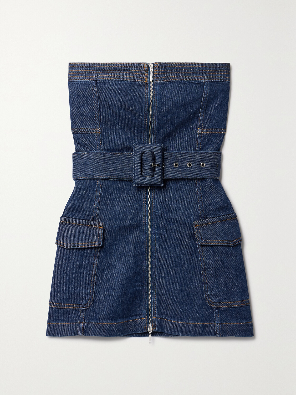 SIMKHAI - Kota Strapless Belted Denim Top - Blue