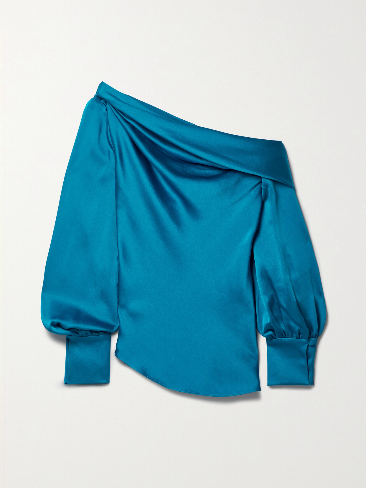 SIMKHAI Alice One-shoulder Draped Satin Blouse - Blue