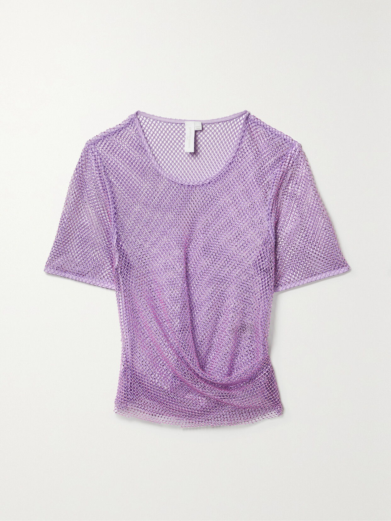 Simkhai Electra Draped Crystal-embellished Open-knit T-shirt In Purple