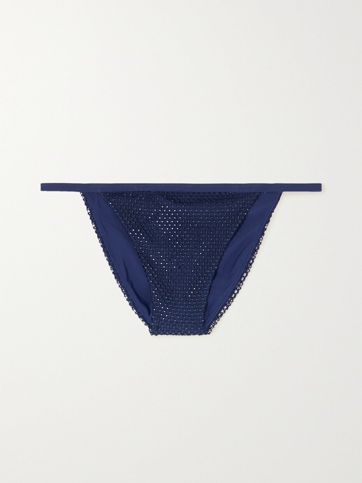 Simkhai Moxie Mesh-trimmed Crystal-embellished Bikini Briefs In Blue