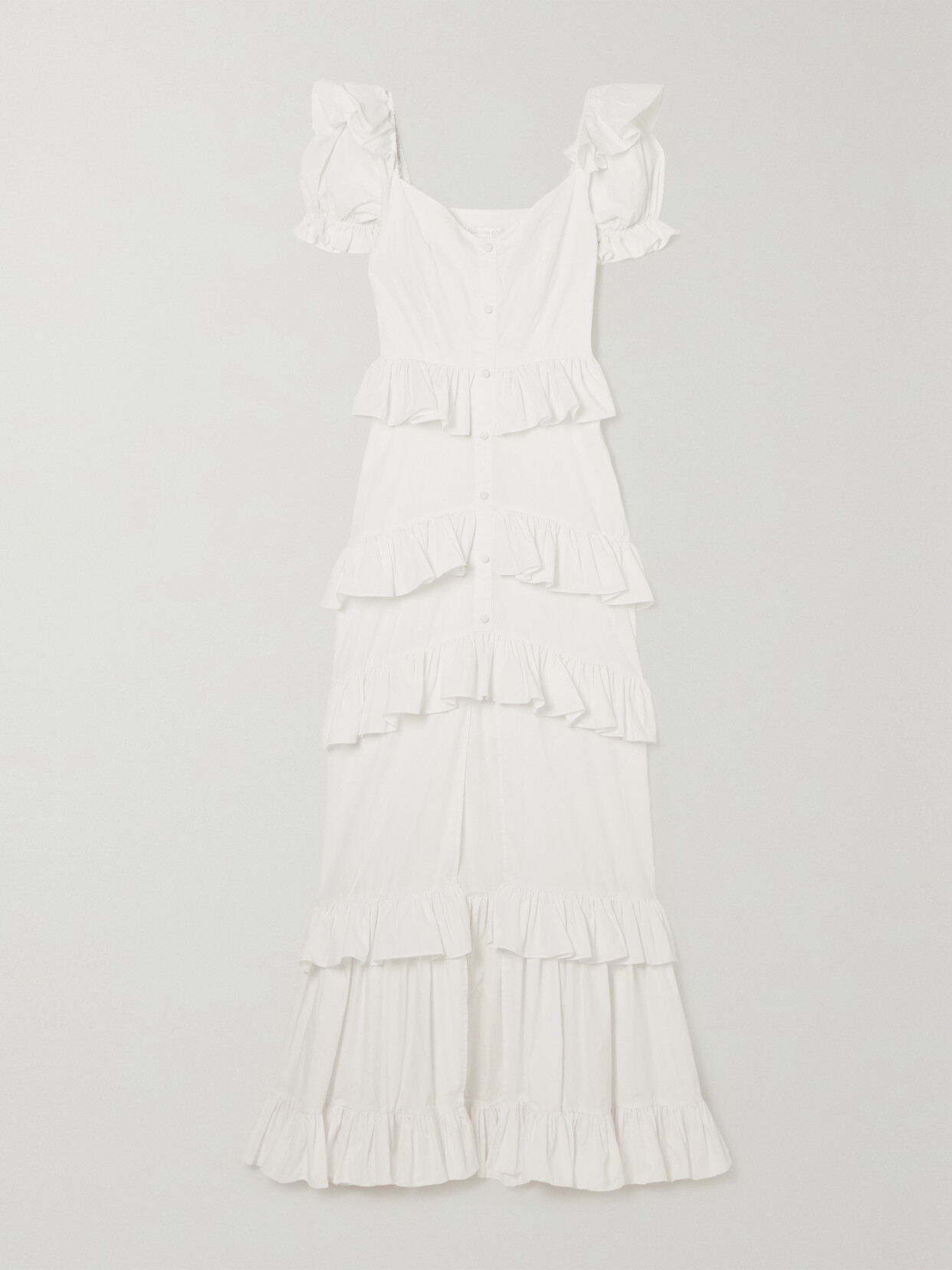 CAROLINE CONSTAS Iva Tiered Ruffled Cotton-blend Poplin Maxi Dress - White