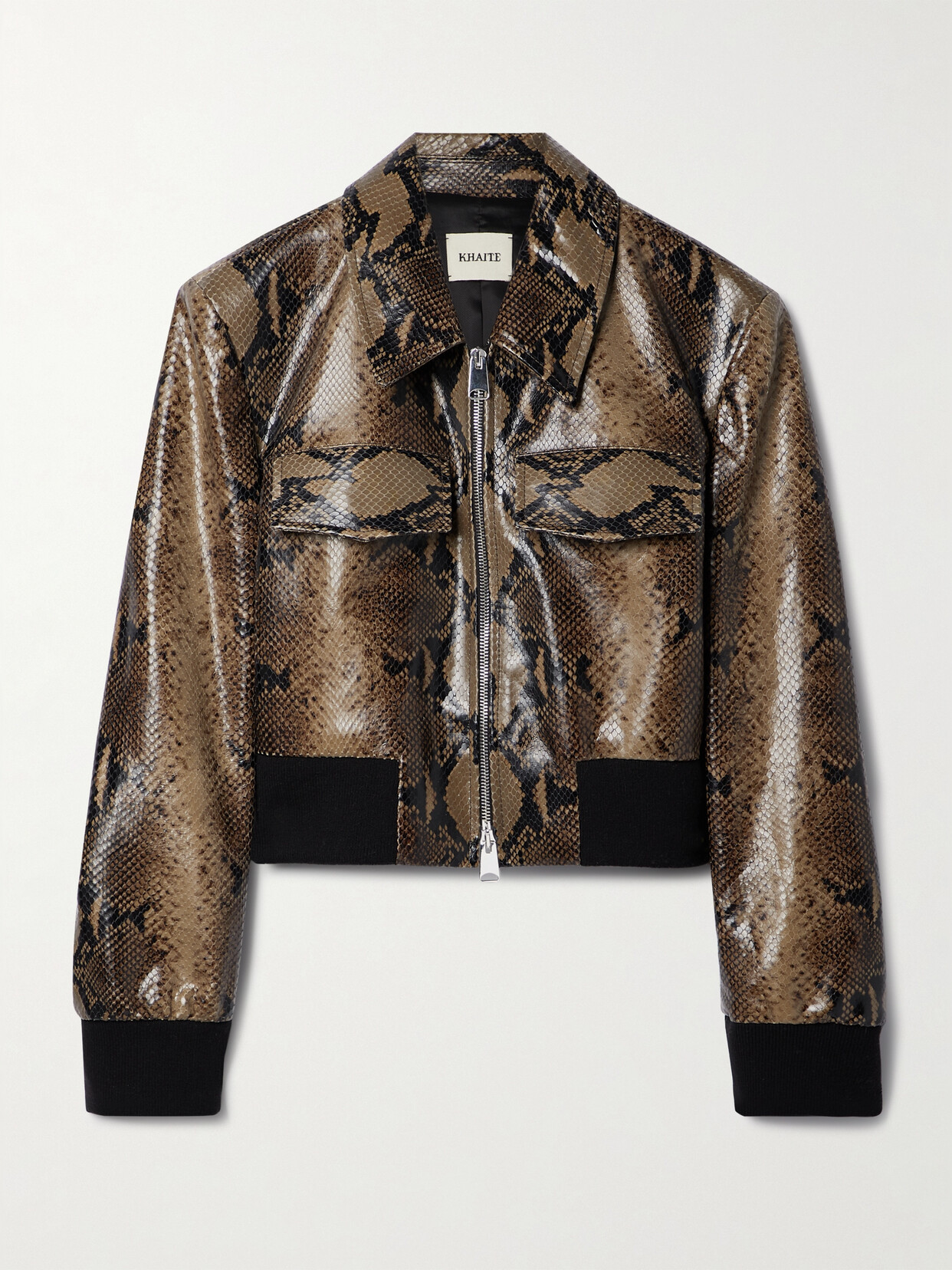 Khaite Hector Cropped Snake Print Leather Jacket In Brown