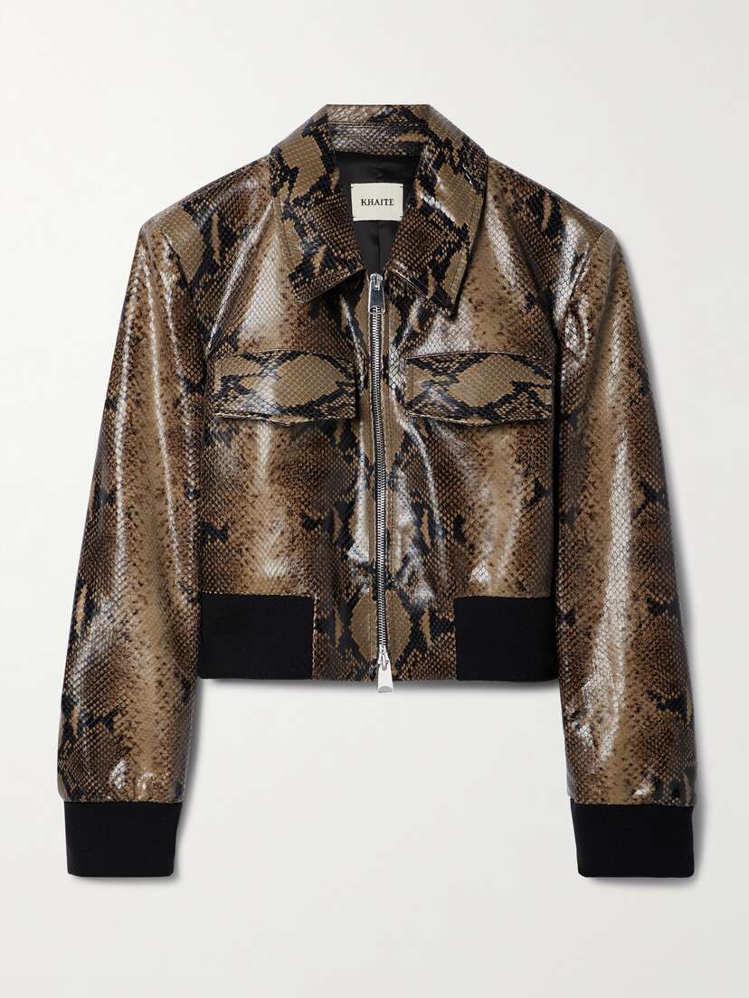 Khaite Hector Cropped Snake-effect Leather Jacket