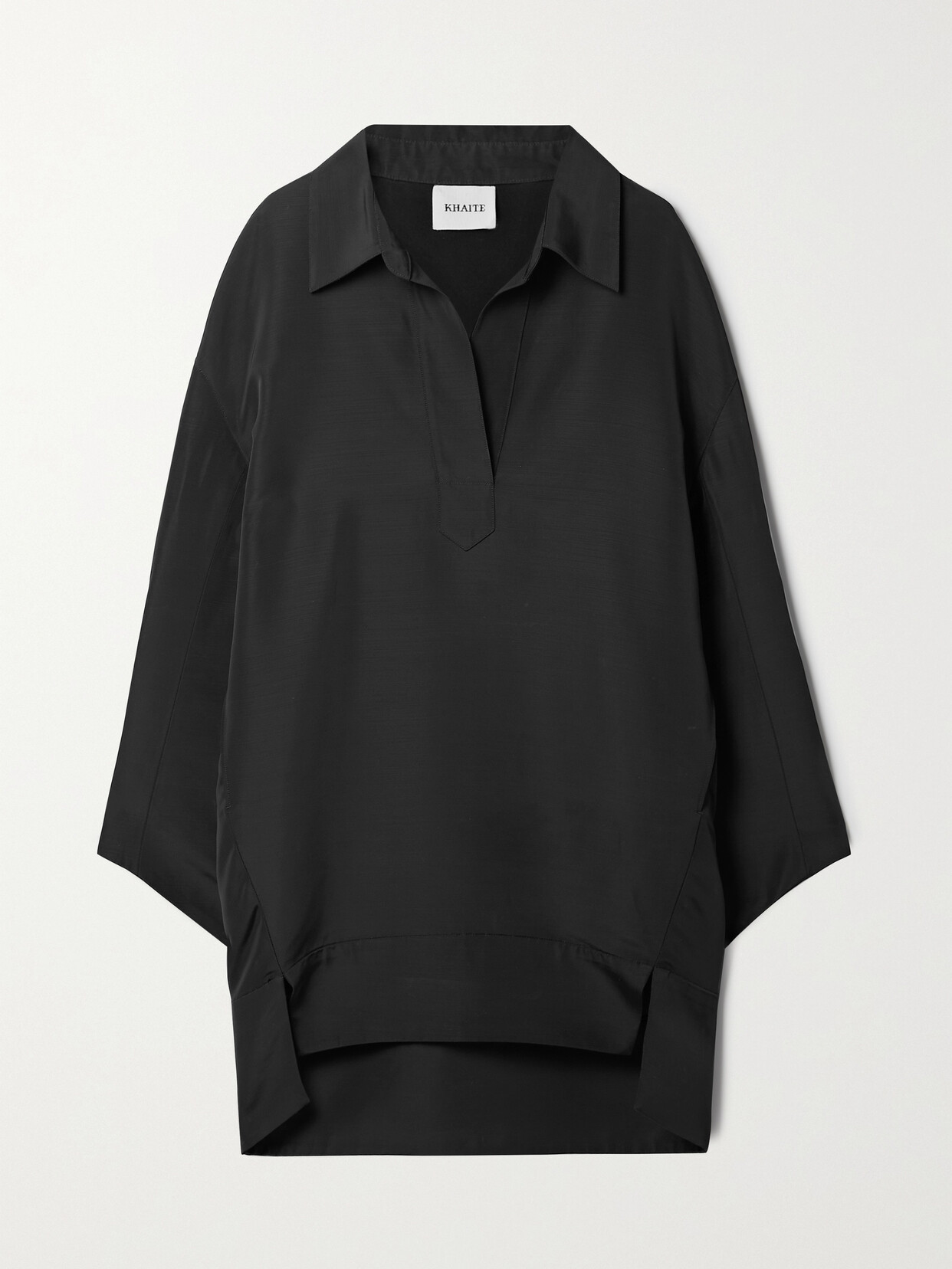 Khaite Kal Oversize Long Sleeve High-low Shirtdress In Black