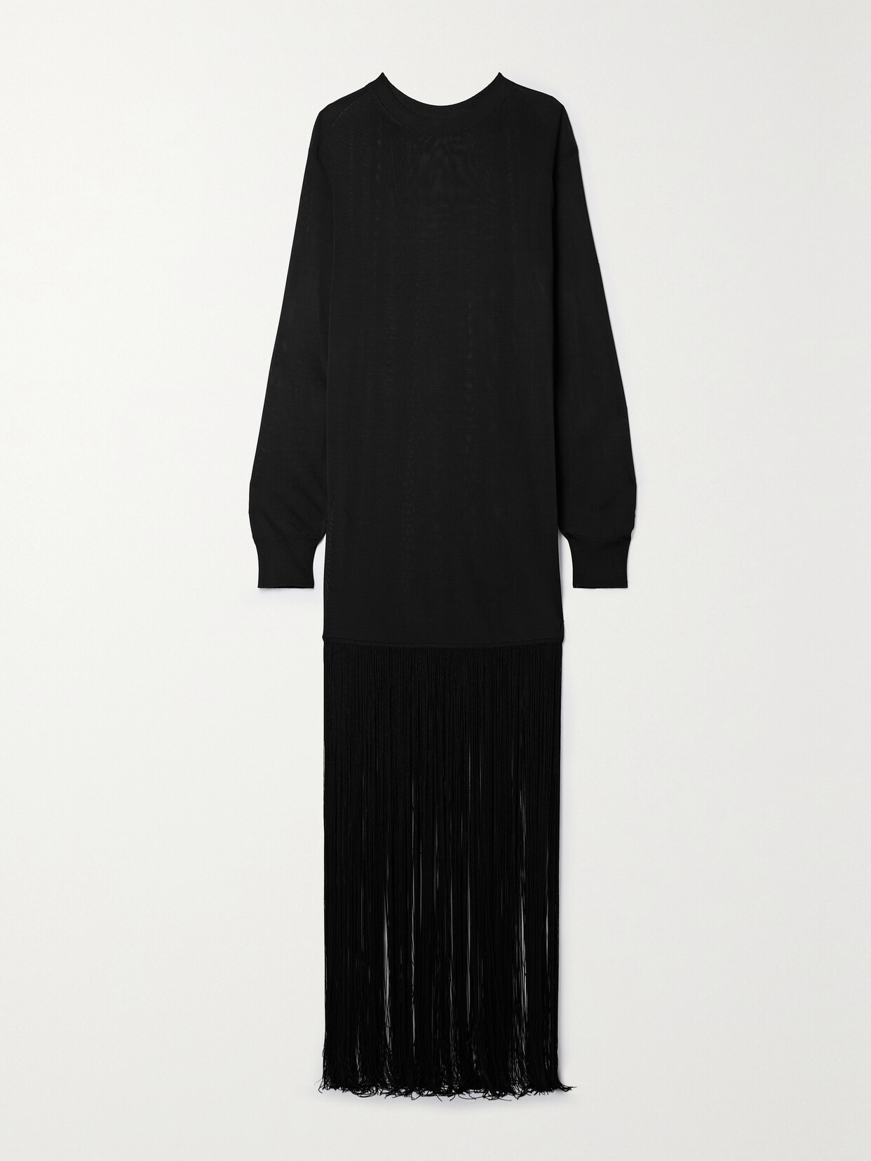 Khaite Paley Long-sleeve Fringe Backless Maxi Dress In Black