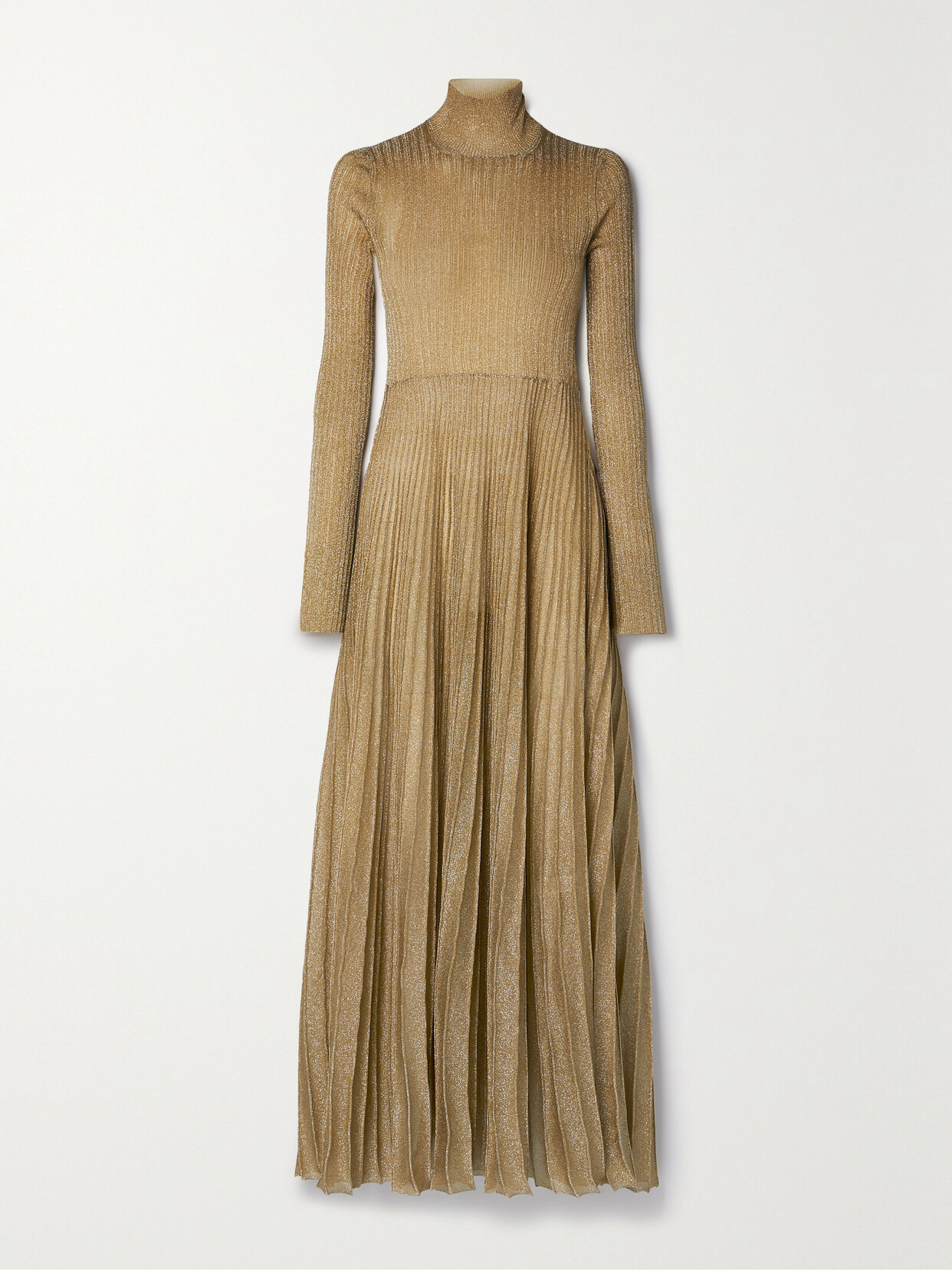 Khaite - Jupiter Pleated Metallic Knitted Maxi Dress - Neutrals