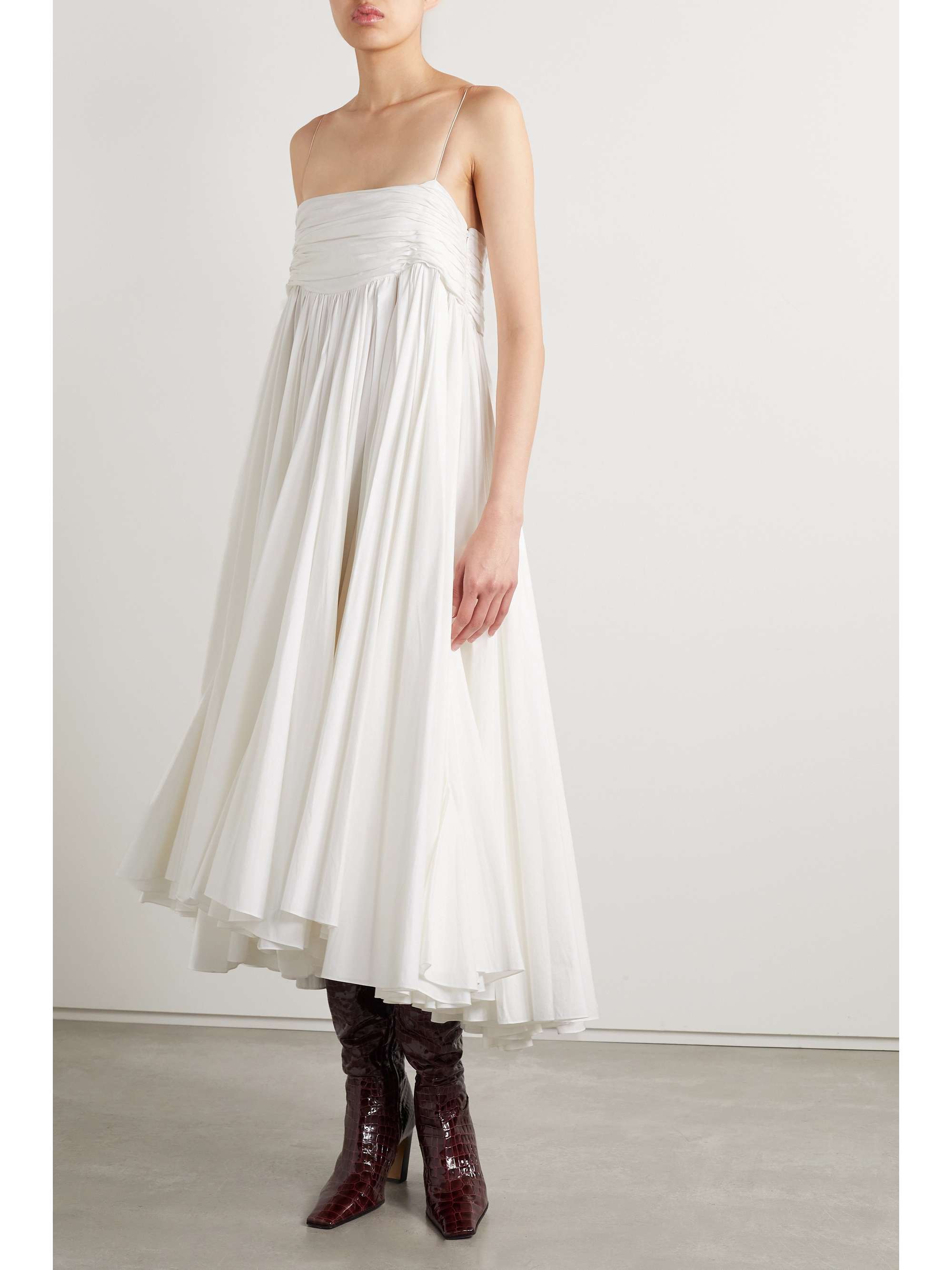 KHAITE Lally gathered cotton-poplin maxi dress | NET-A-PORTER