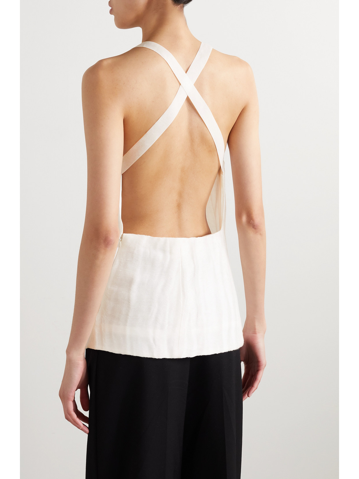 Khaite Axell Ribbed Linen And Silk-blend Tank In Cream