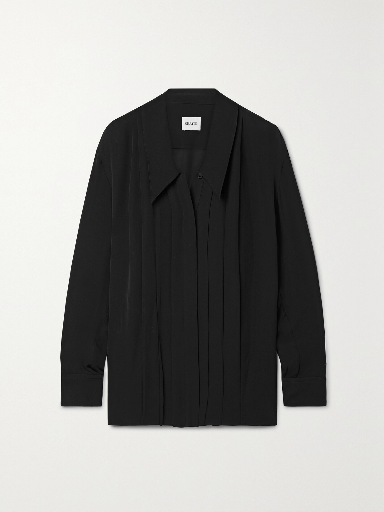 Khaite Dorian Pleated Silk-crepe Shirt In Black