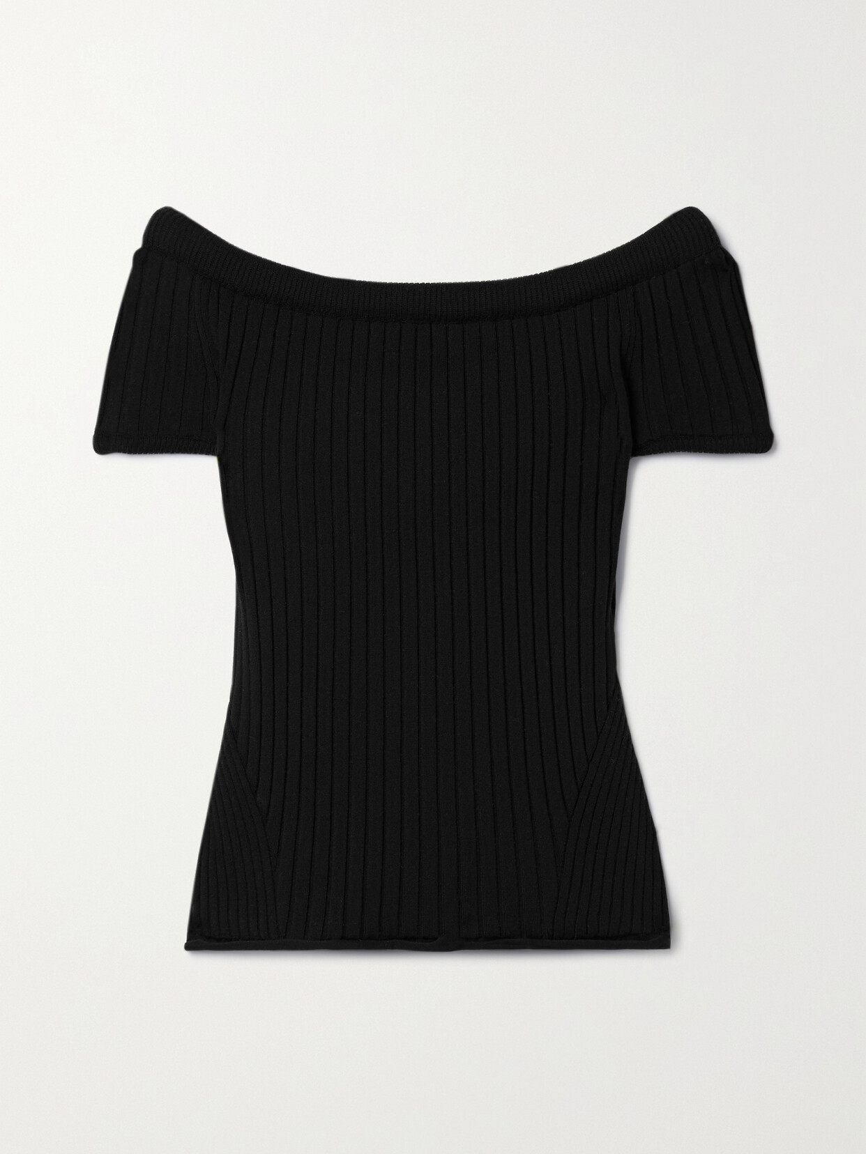 KHAITE RICKI OFF-THE-SHOULDER RIBBED MERINO WOOL-BLEND TOP