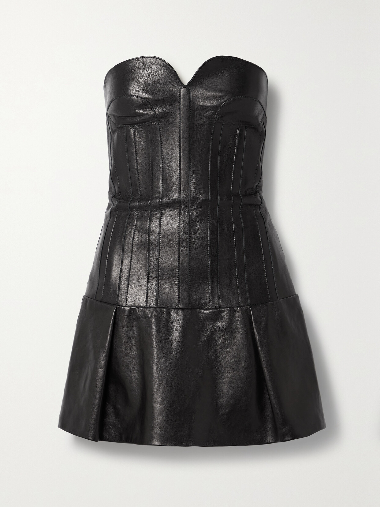 Khaite - Beryn Strapless Pleated Leather Mini Dress - Black