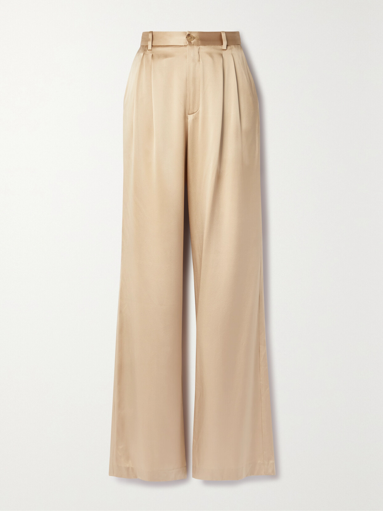 Nili Lotan Flavie Pleated Silk-satin Wide-leg Pants - Green