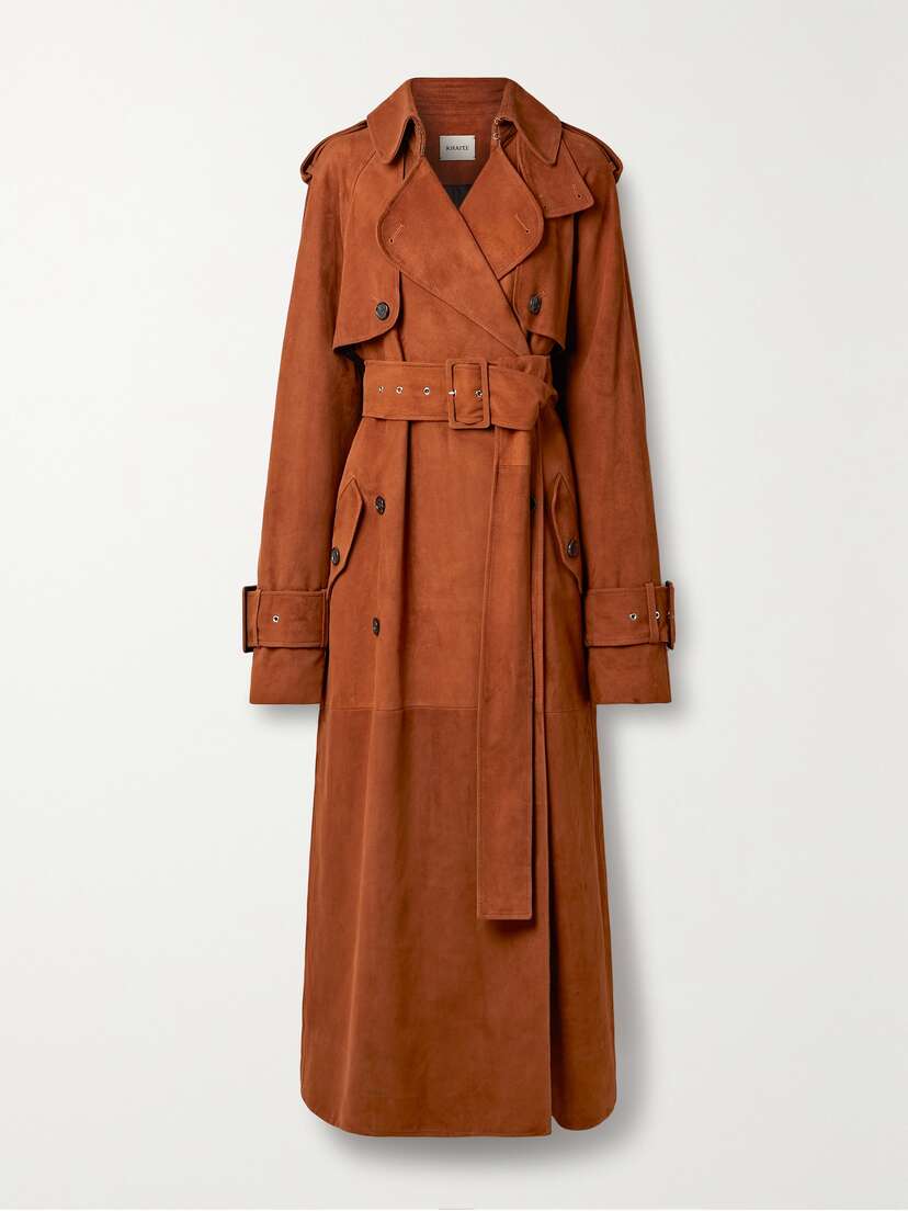 Khaite Rennie Belted Suede Trench Coat