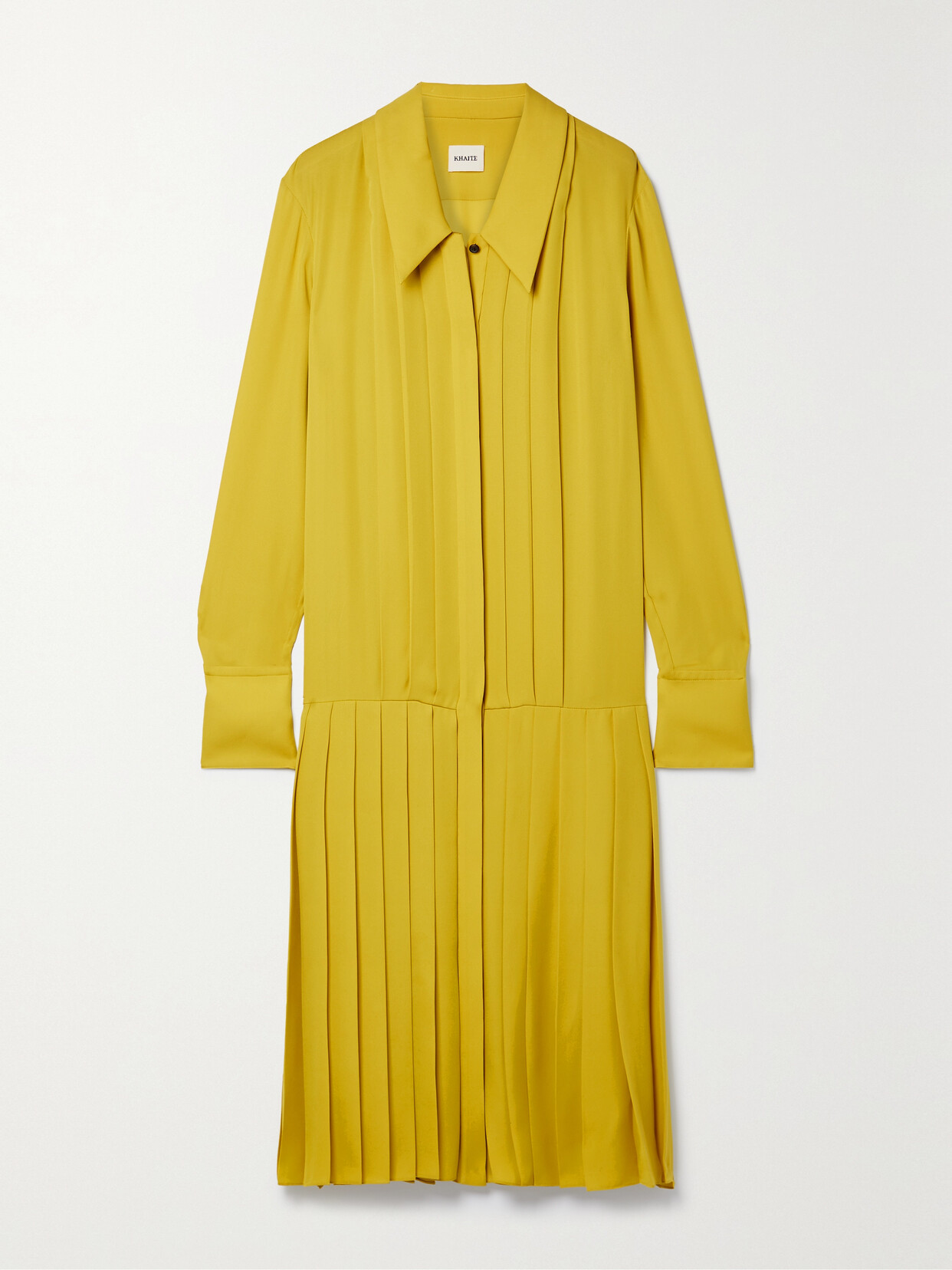 Khaite Helli Pleated Silk Crepe De Chine Midi Shirt Dress