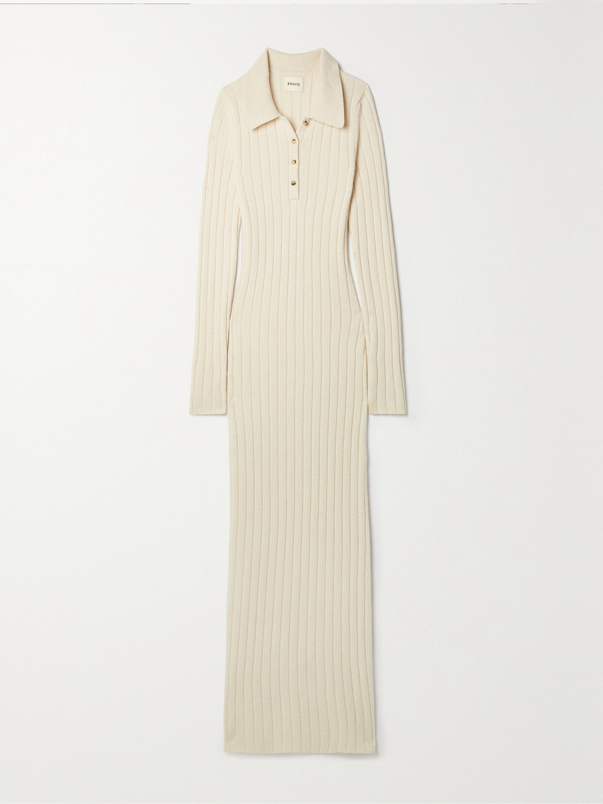 Khaite Hans Ribbed Cashmere Maxi Dress - Cream