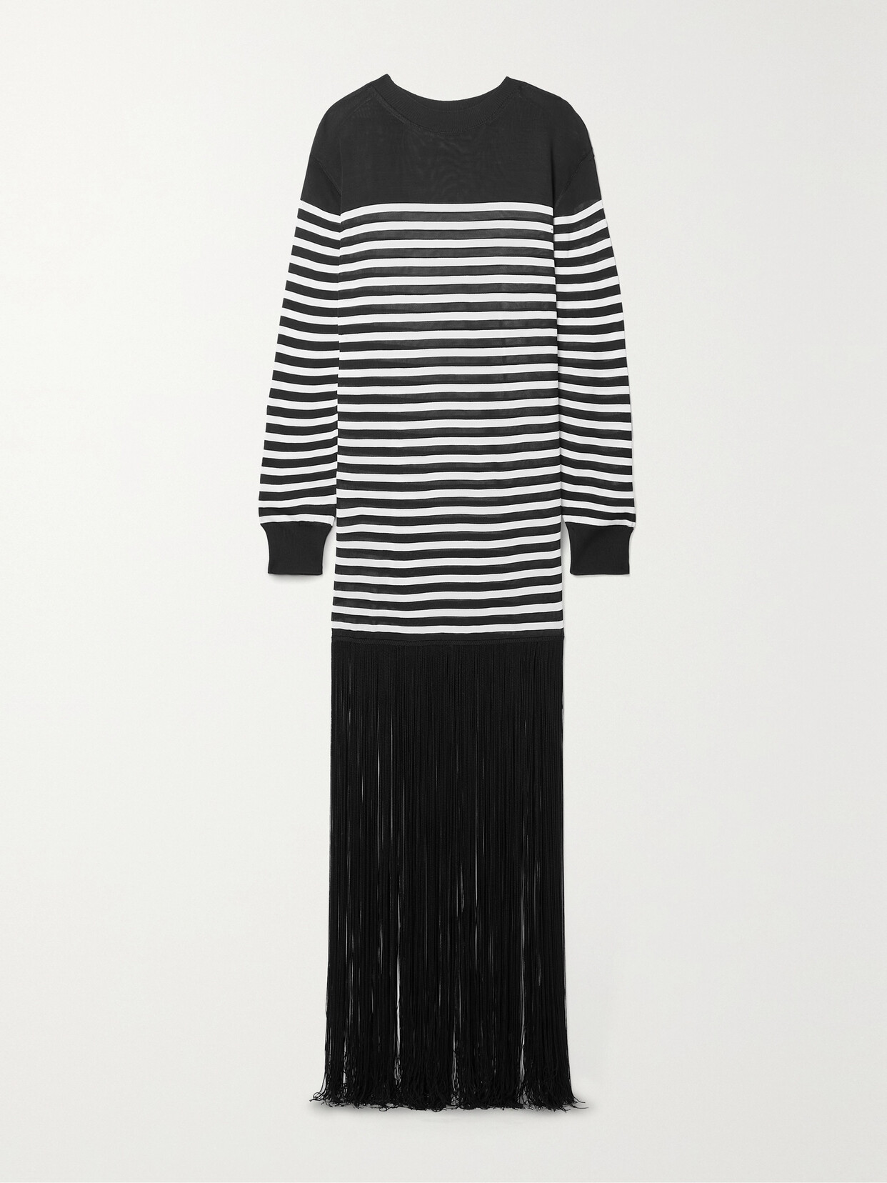 Khaite - Torino Fringed Striped Woven Maxi Dress - Black