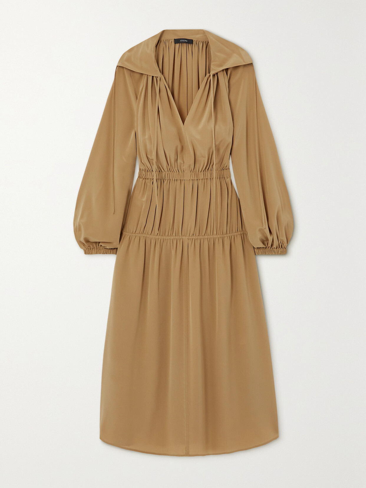 Joseph - Dryden Gathered Silk-crepe Midi Dress - Brown