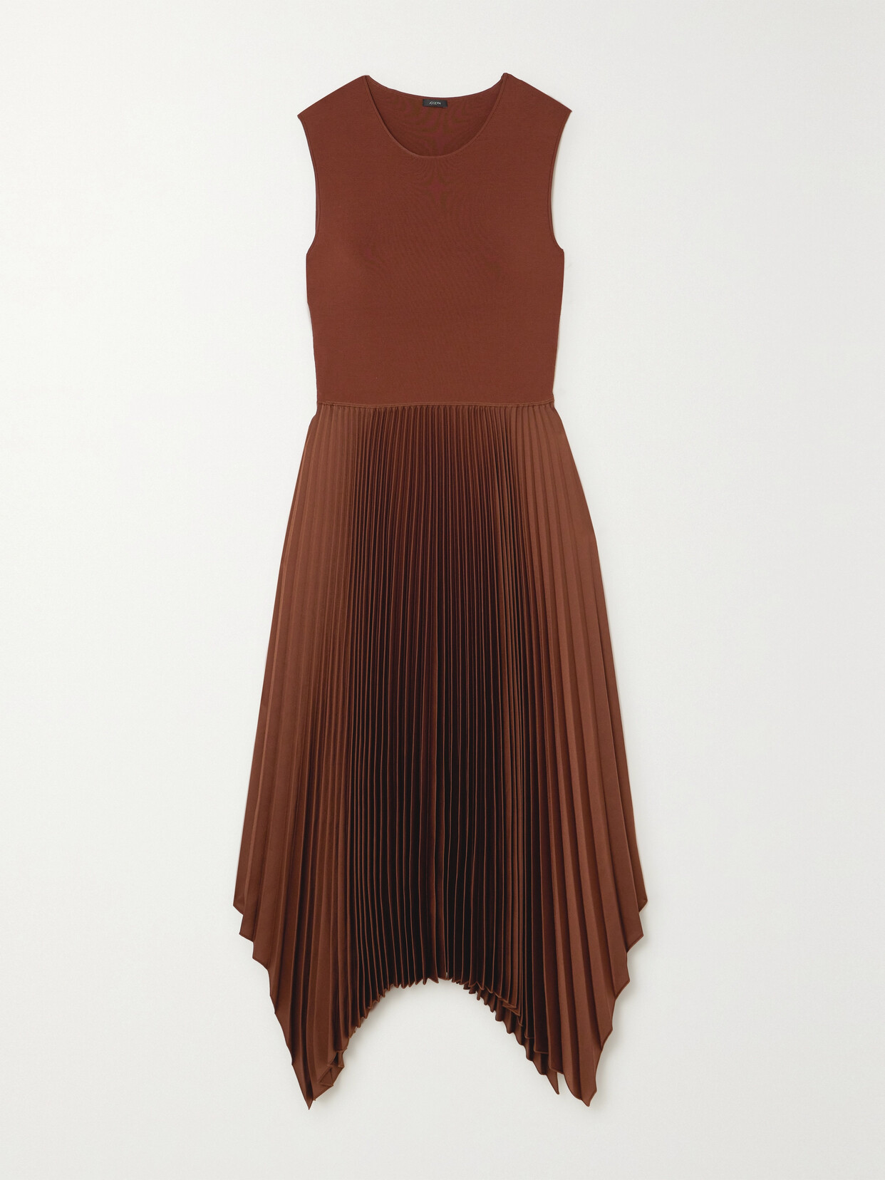 Joseph - Dera Asymmetric Stretch-knit And Plissé-satin Midi Dress - Brown