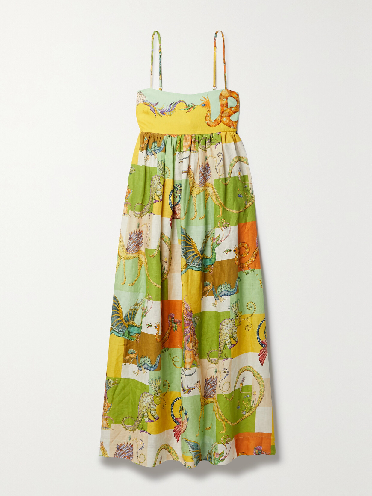ALEMAIS + LOU BENESCH JEROME CUTOUT PRINTED LINEN MIDI DRESS
