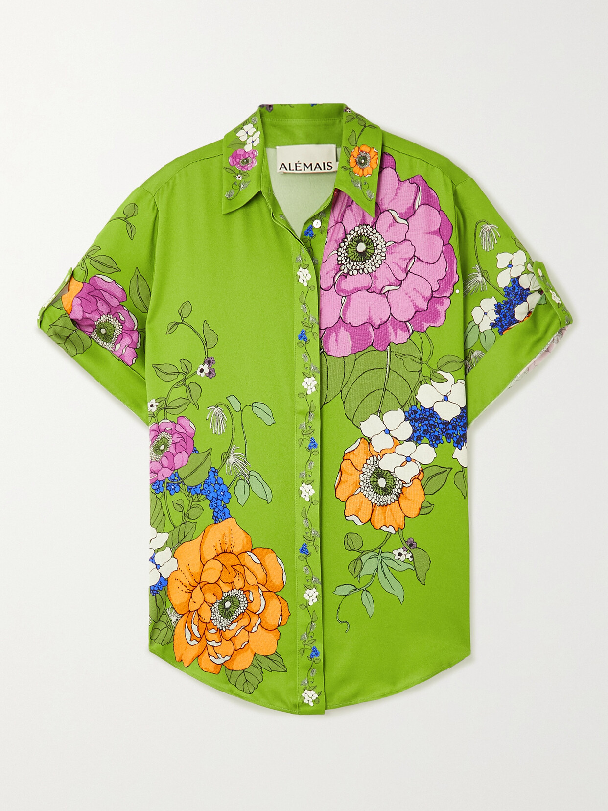 Alemais Olivia Floral-print Duchesse-satin Shirt In Green