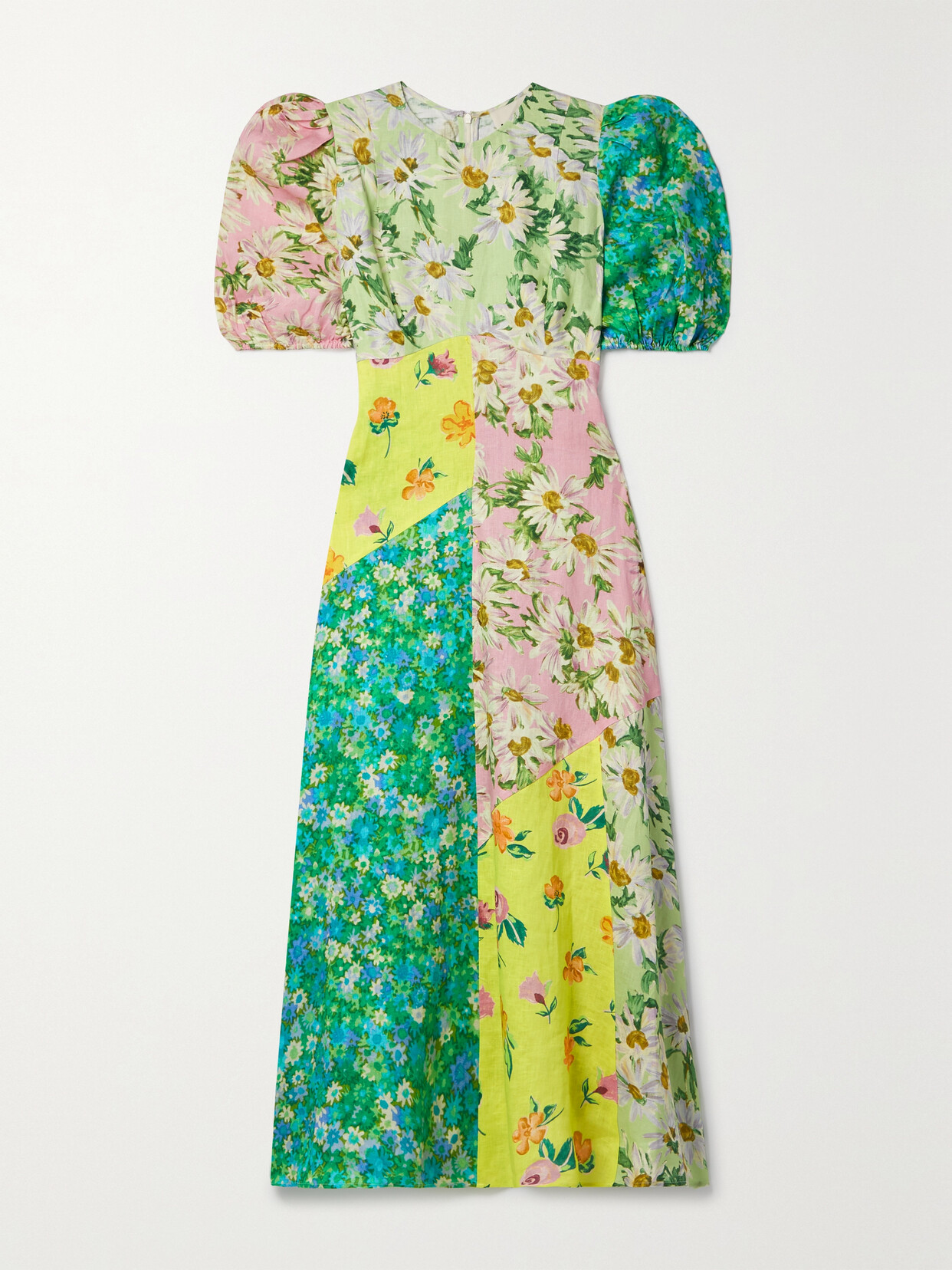 ALEMAIS Kenzie Patchwork Printed Linen Midi Dress