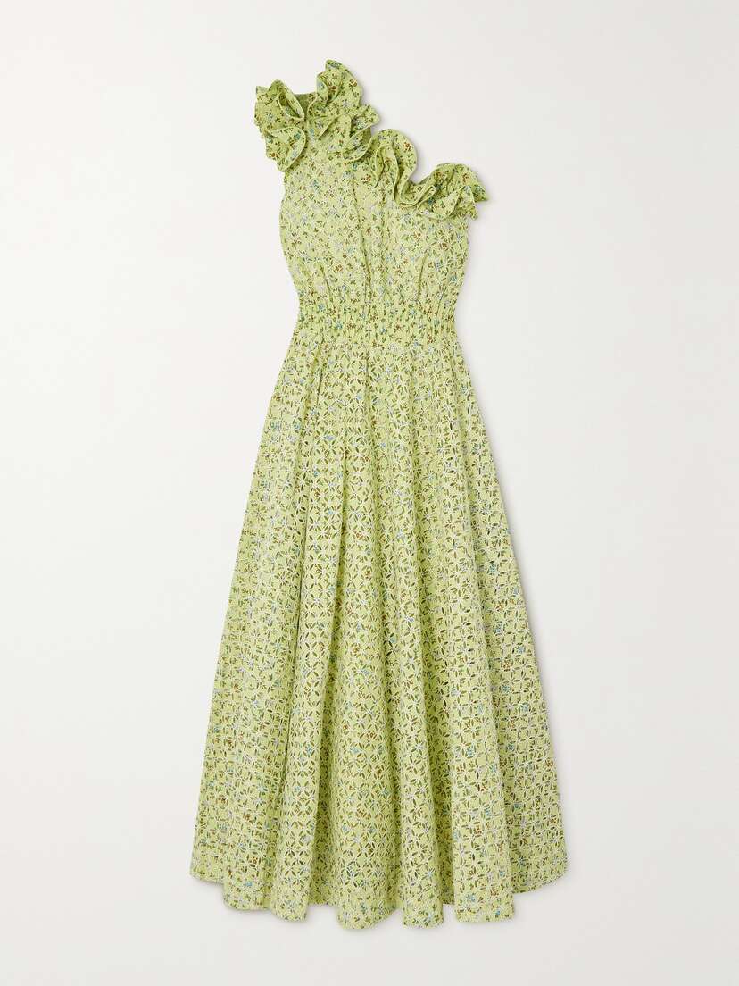 ALEMAIS Maeve One-shoulder Floral-print Broderie Anglaise Cotton Maxi Dress