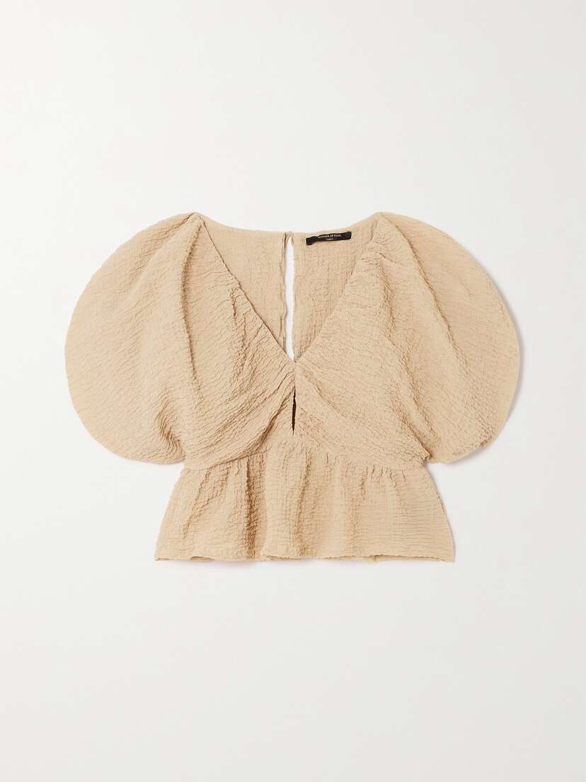 Mother of Pearl + Net Sustain Zaira Cropped Textured Stretch Organic Cotton Top - UK 16