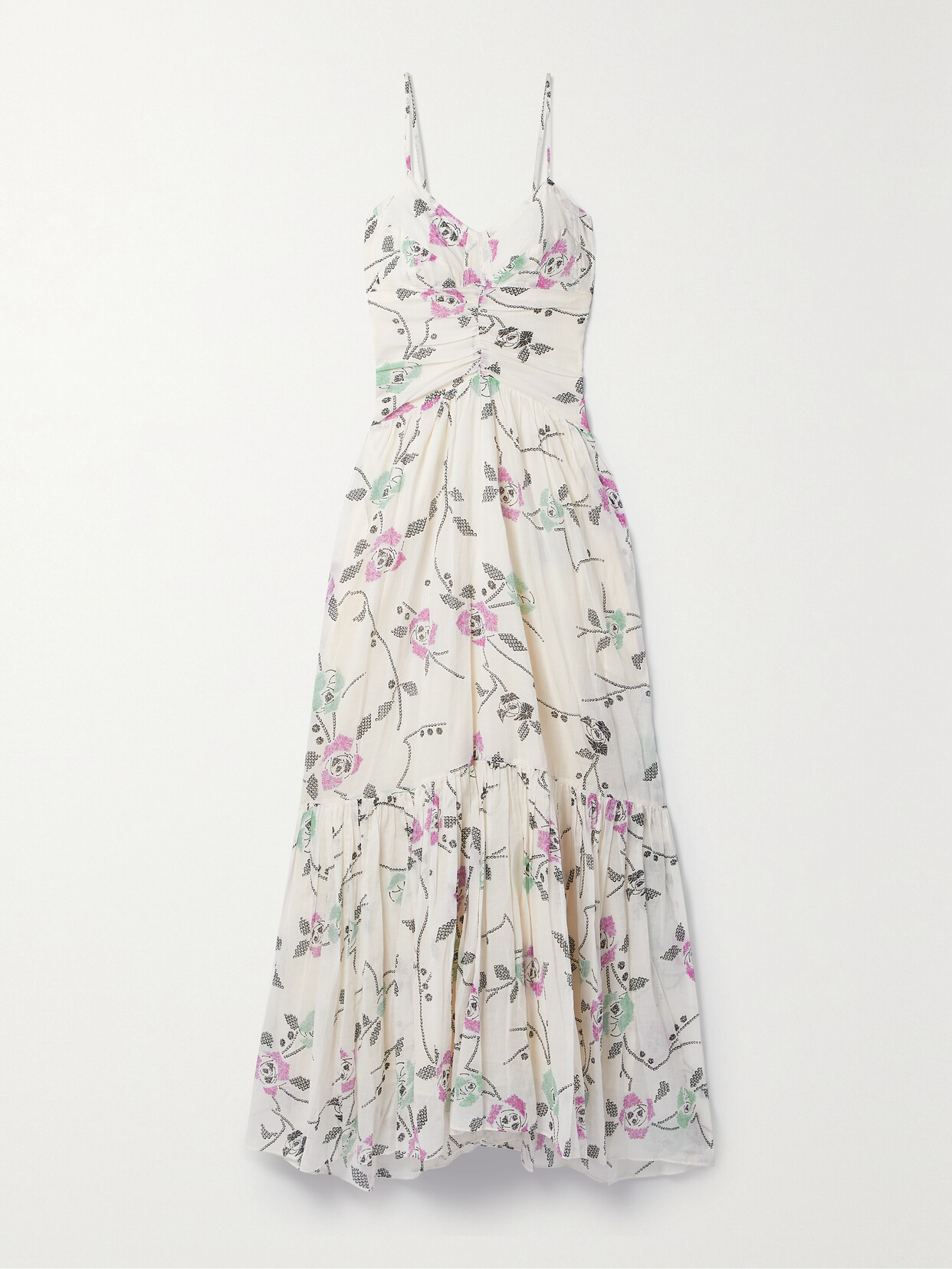 Marant Étoile Giana Ruched Tiered Floral-print Cotton-voile Maxi Dress